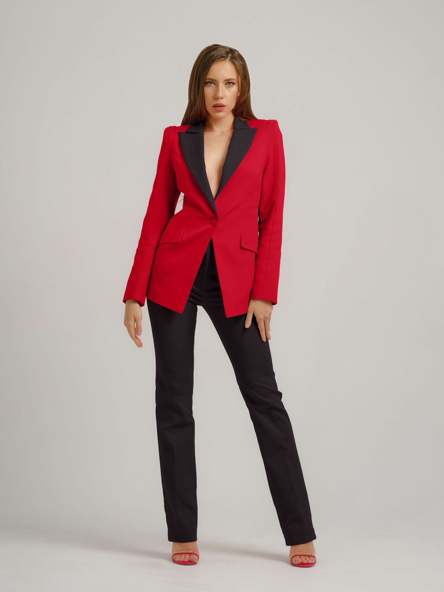 Illusion Classic Tailored Blazer - Red & Black by Tia Dorraine Women's Luxury Fashion Designer Clothing Brand