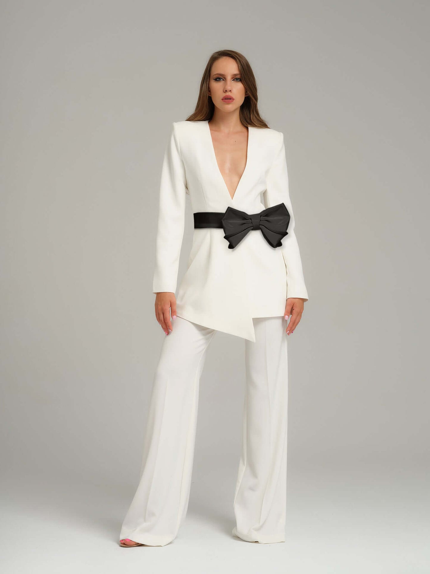 Rare Pearl Blazer With Black Bow Belt