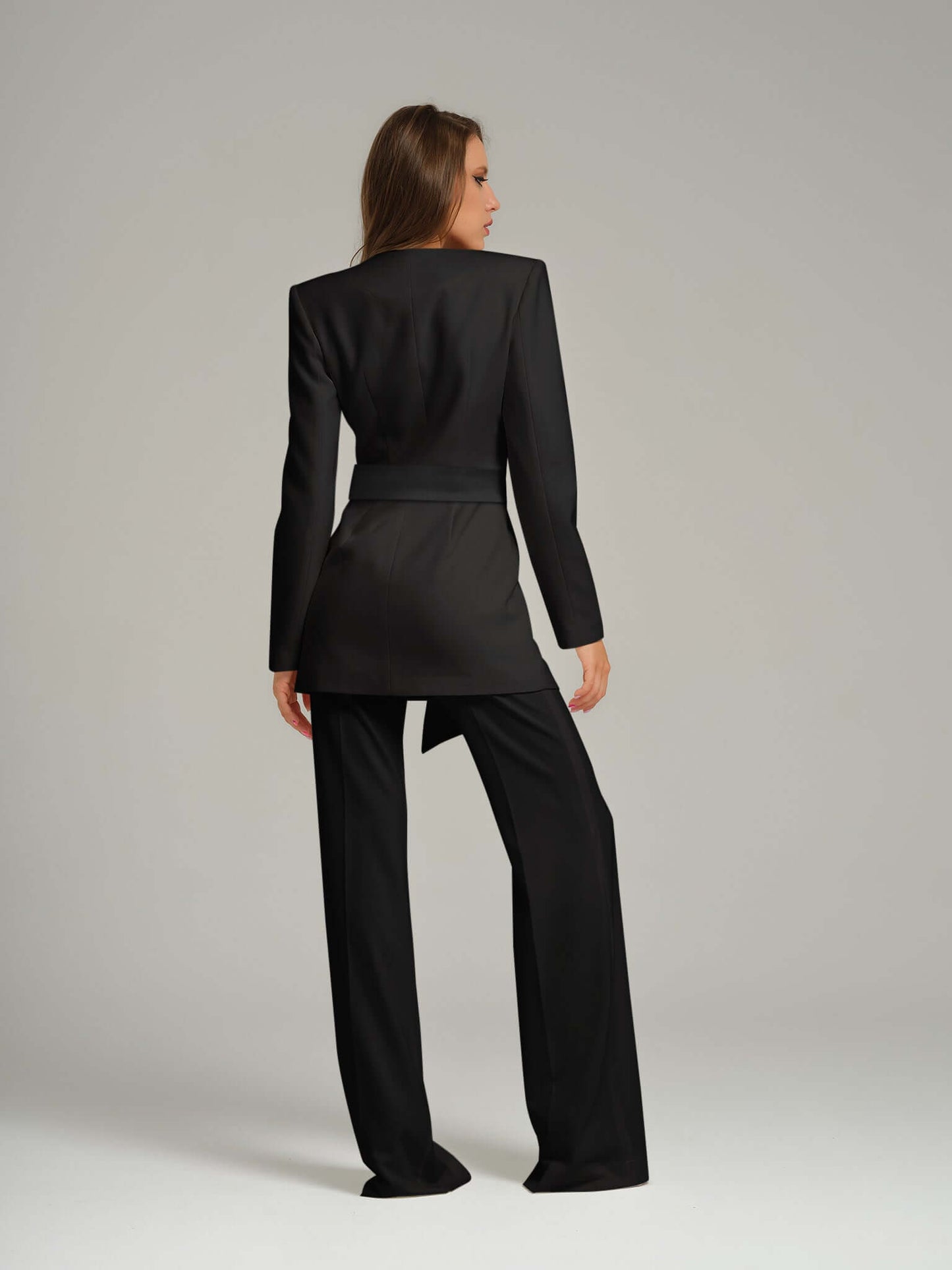 Black Pearl Blazer With Bow Belt