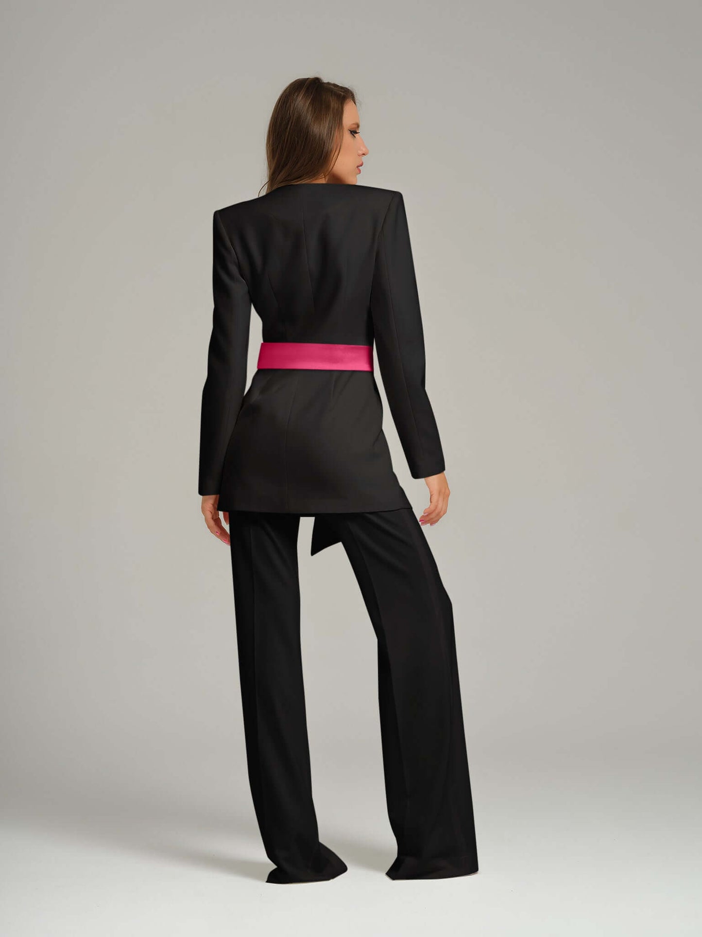 Black Pearl Blazer With Pink Bow Belt