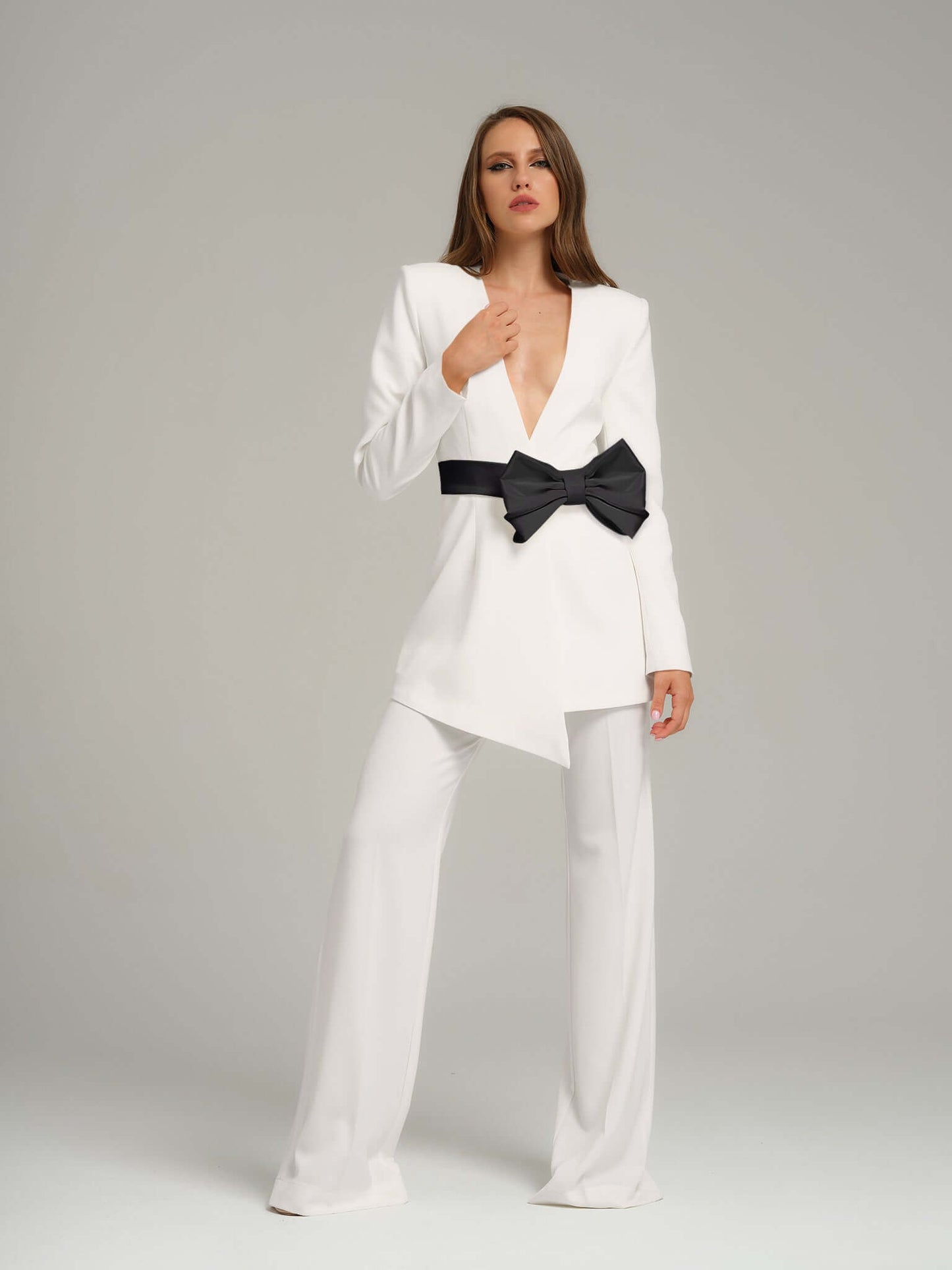 Rare Pearl Blazer With Black Bow Belt