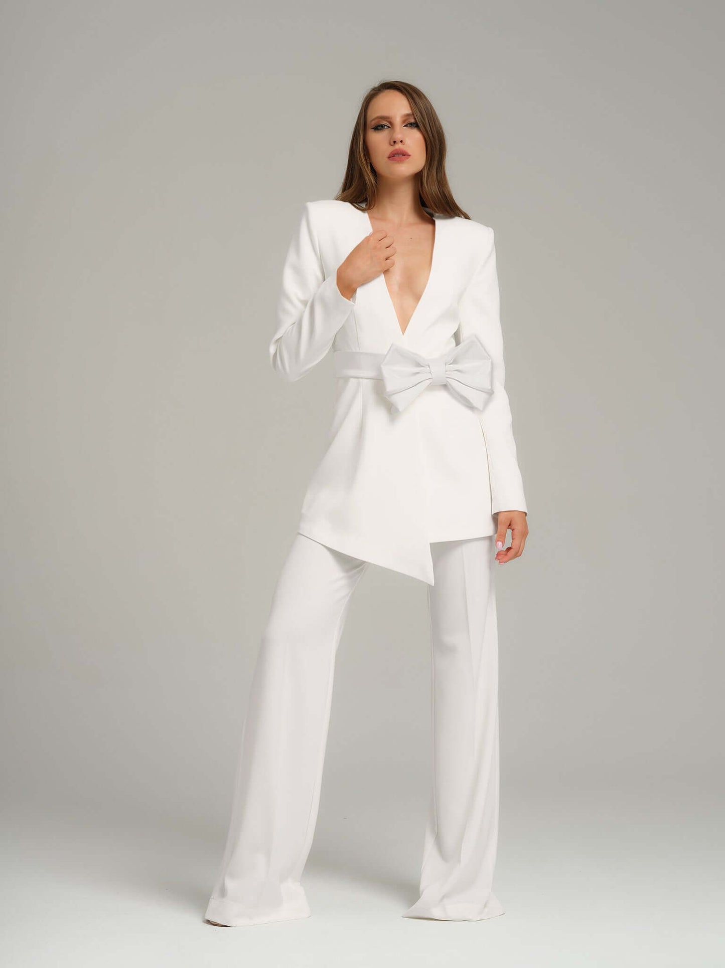 High-Waist Flared Trousers - Pearl White