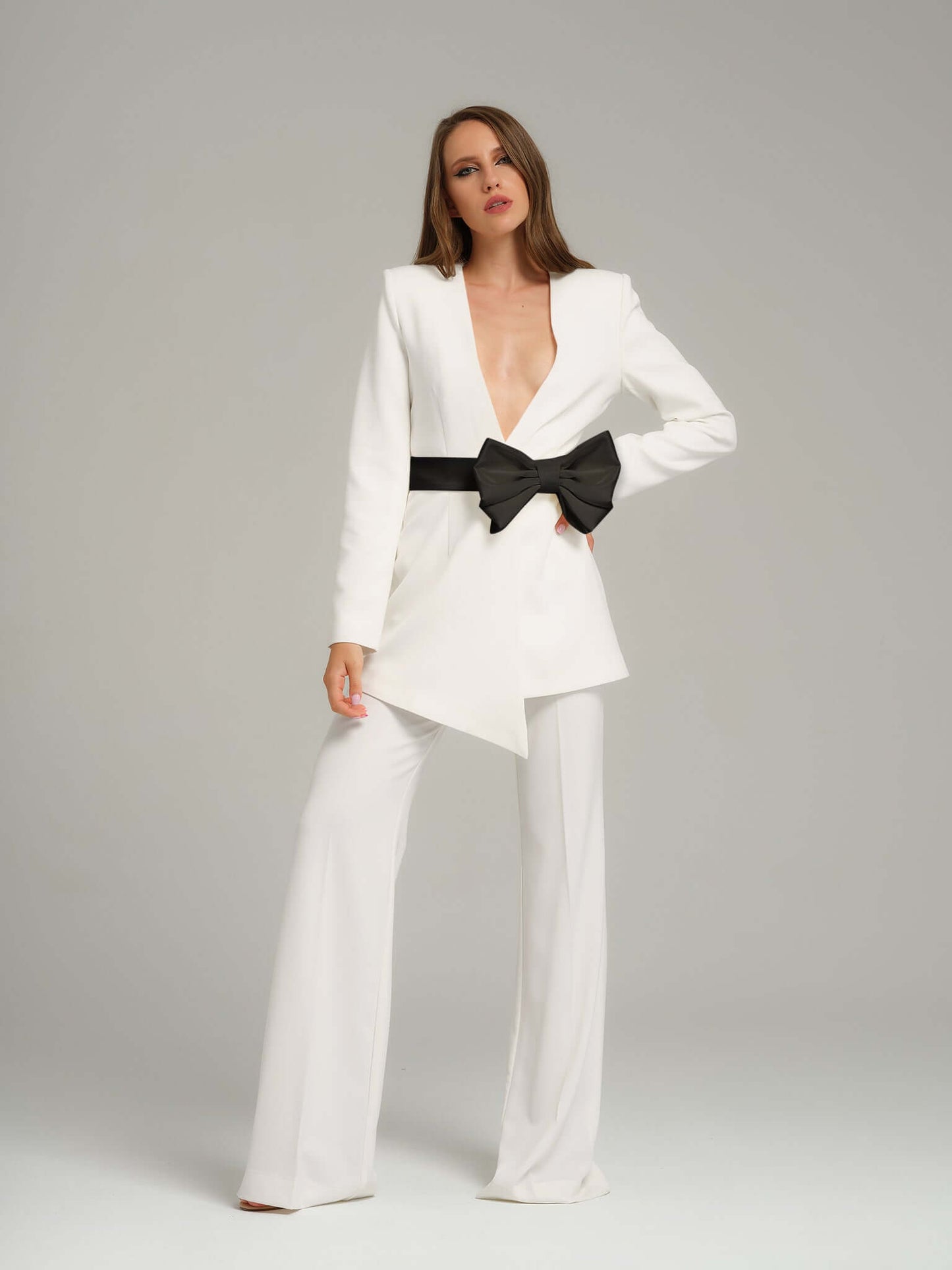 Rare Pearl Blazer With Black Bow Belt