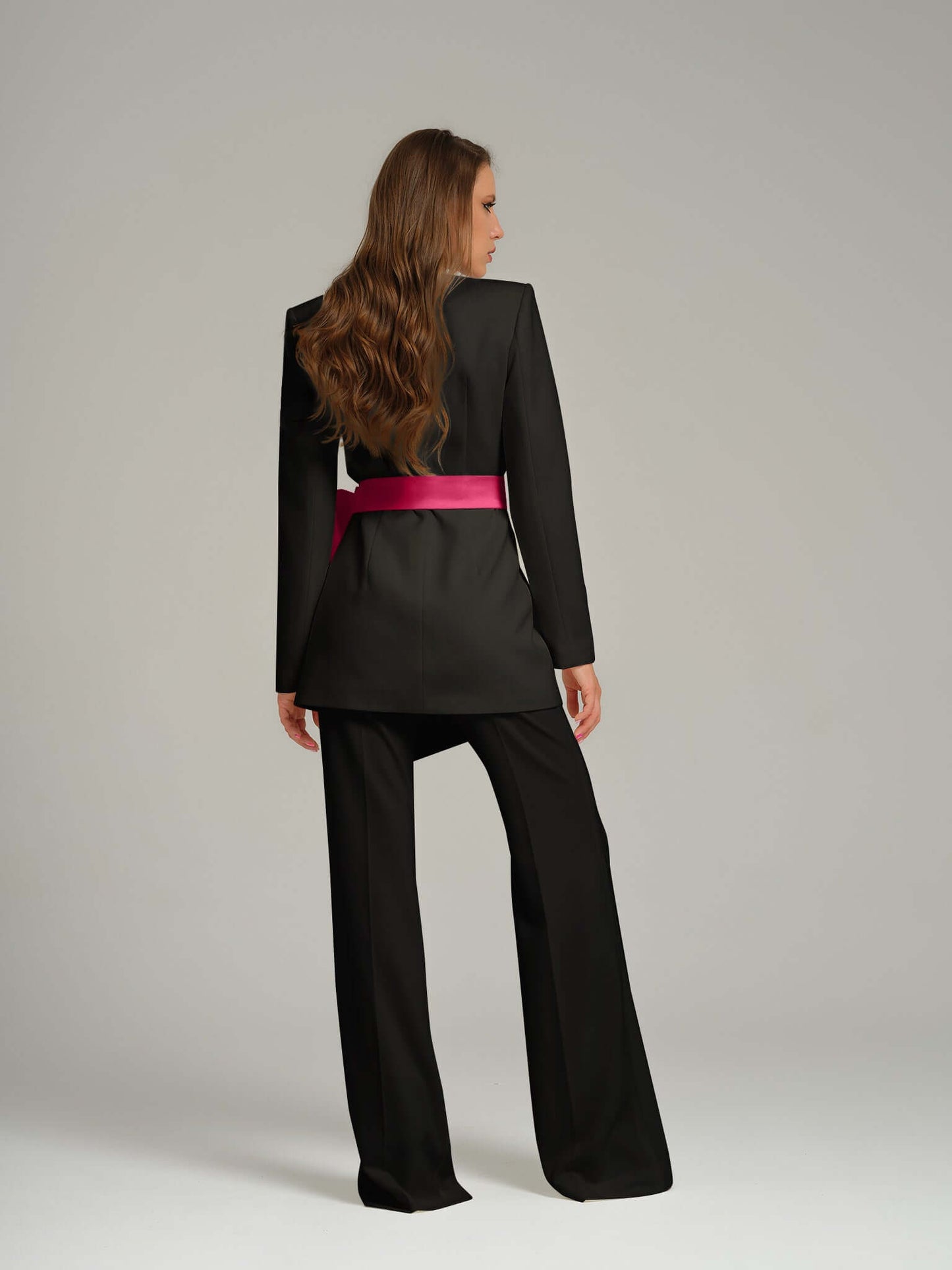 Black Pearl Blazer With Pink Bow Belt