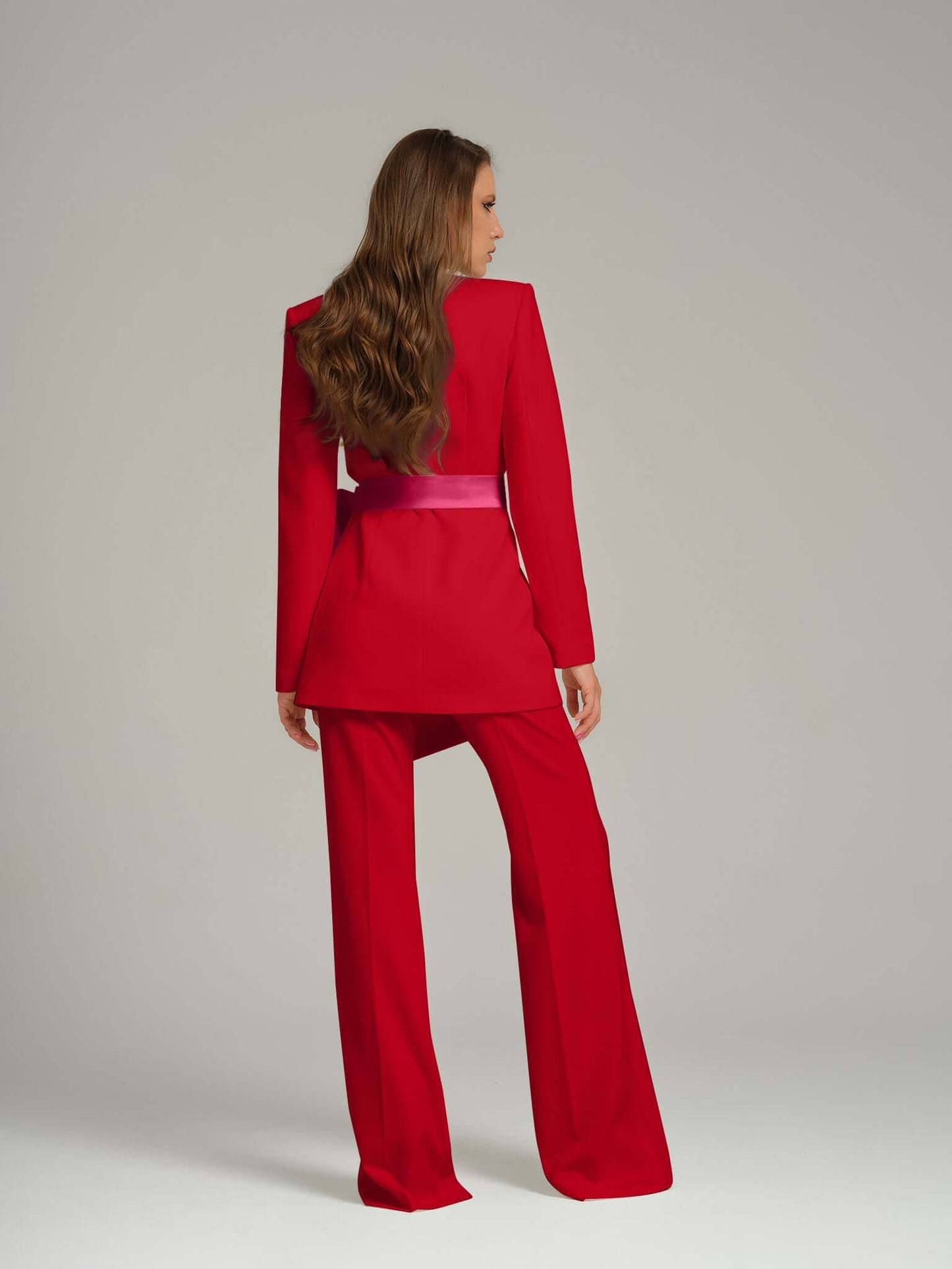 Red Pearl Blazer With Pink Bow Belt