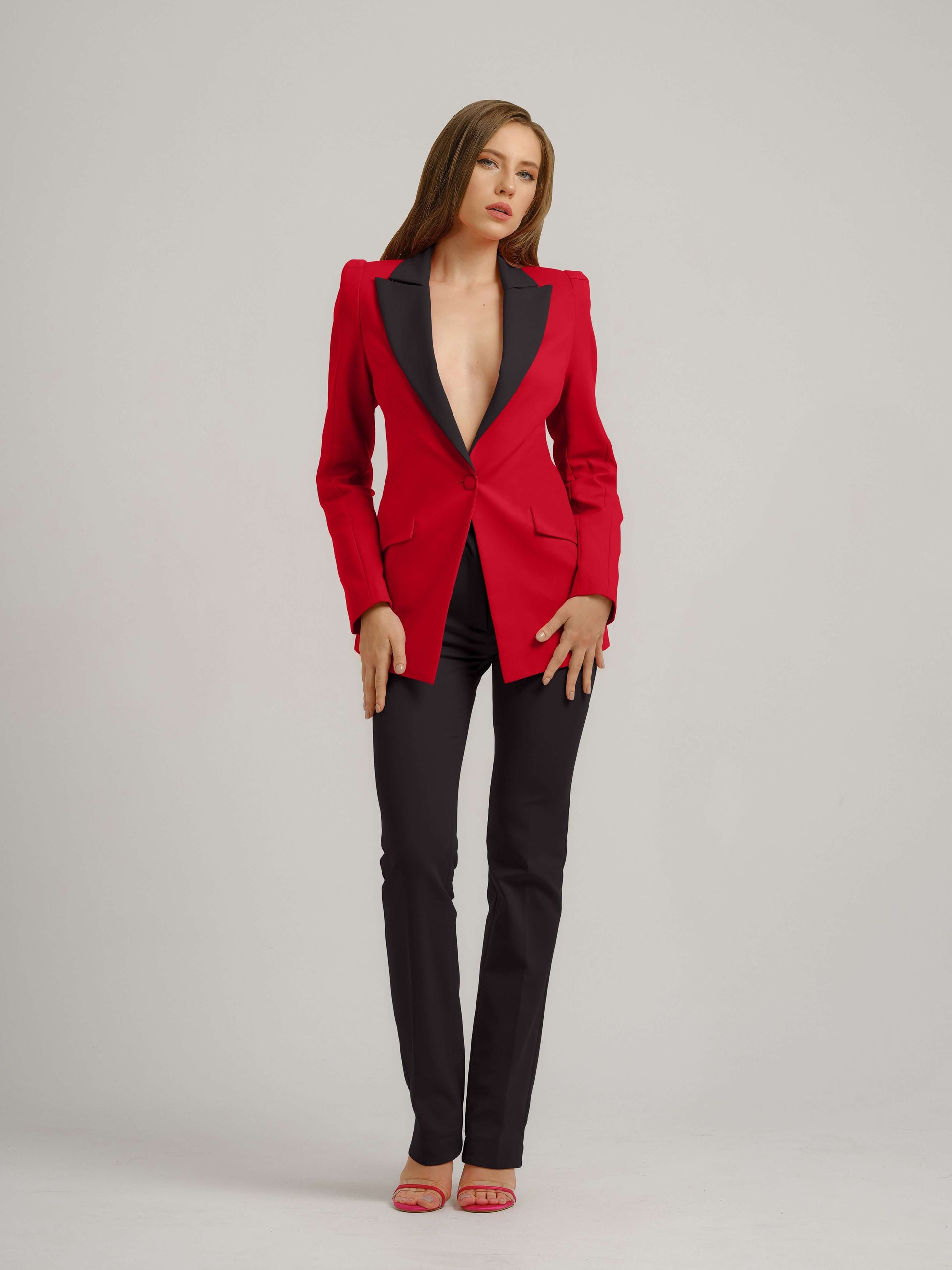 Illusion Classic Tailored Blazer - Red & Black by Tia Dorraine Women's Luxury Fashion Designer Clothing Brand
