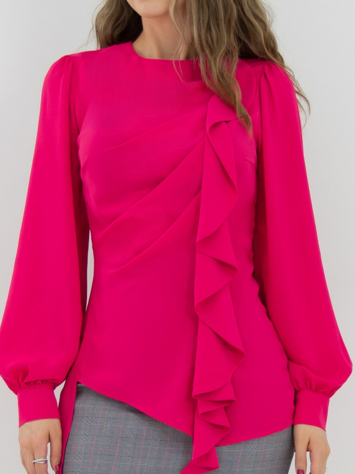 Dress to Impress Asymmetric Drape Blouse - Pink