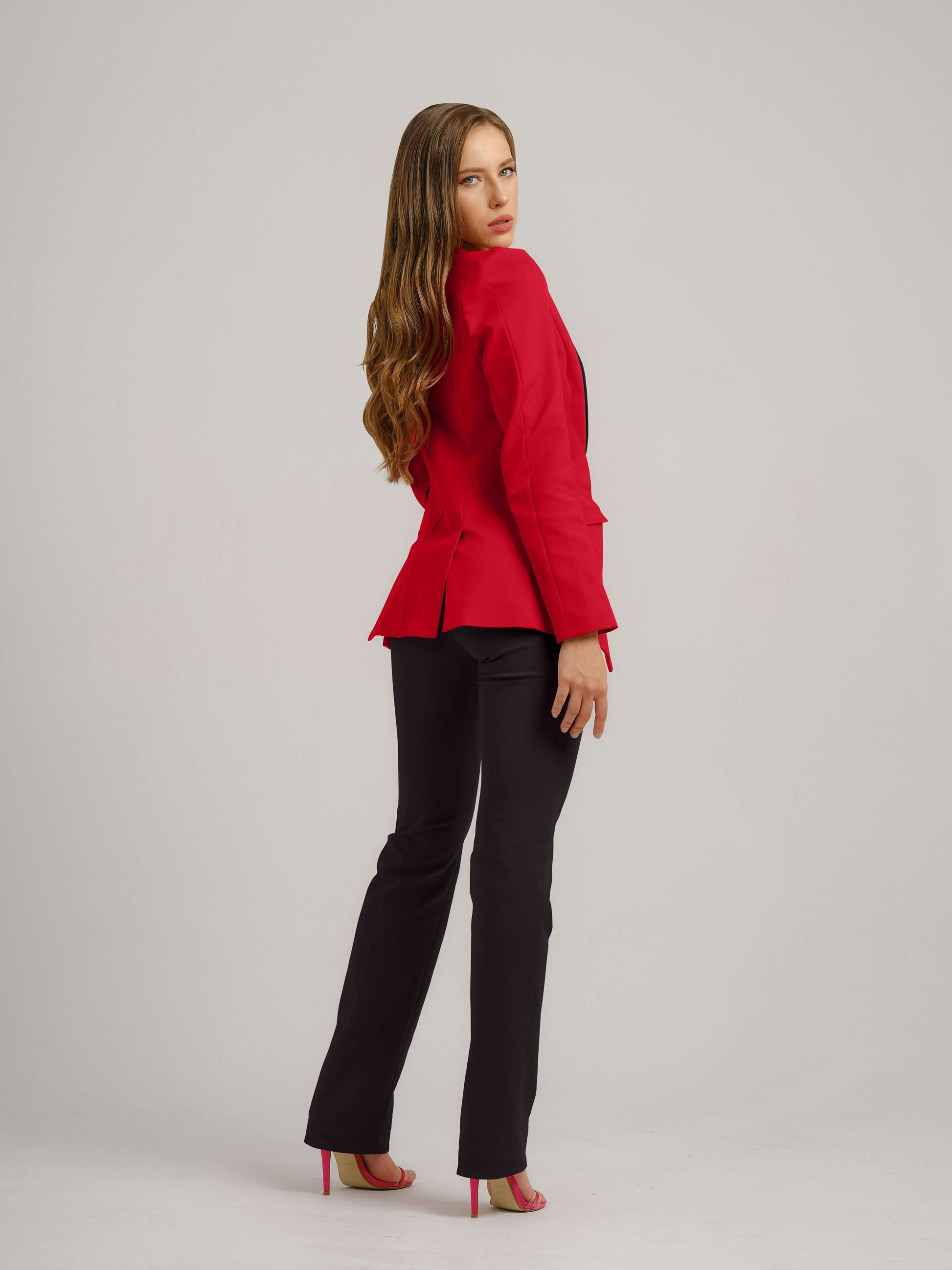 Illusion Classic Tailored Blazer - Red & Black by Tia Dorraine Women's Luxury Fashion Designer Clothing Brand