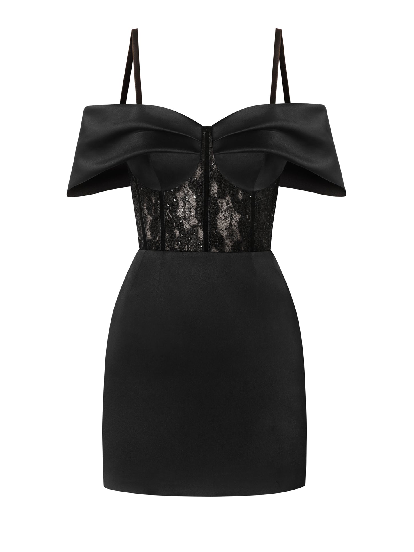 Belle of the Ball Satin Mini Dress with Lace Corset - Black