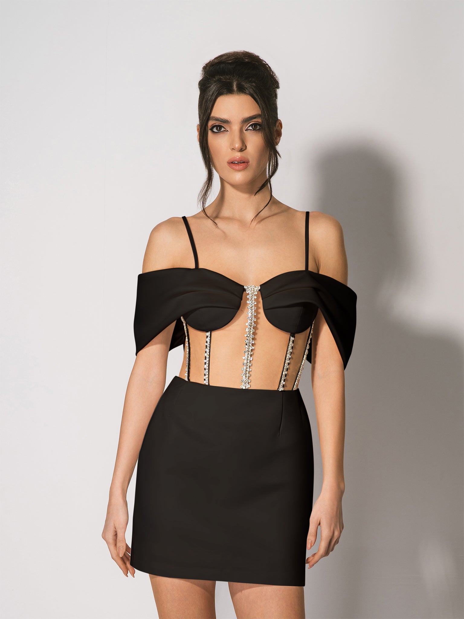 Belle of the Ball Crystal-Embellished Mini Dress - Black Black / L Belle of the Ball Crystal-Embellished Mini Dress - Black Black / L