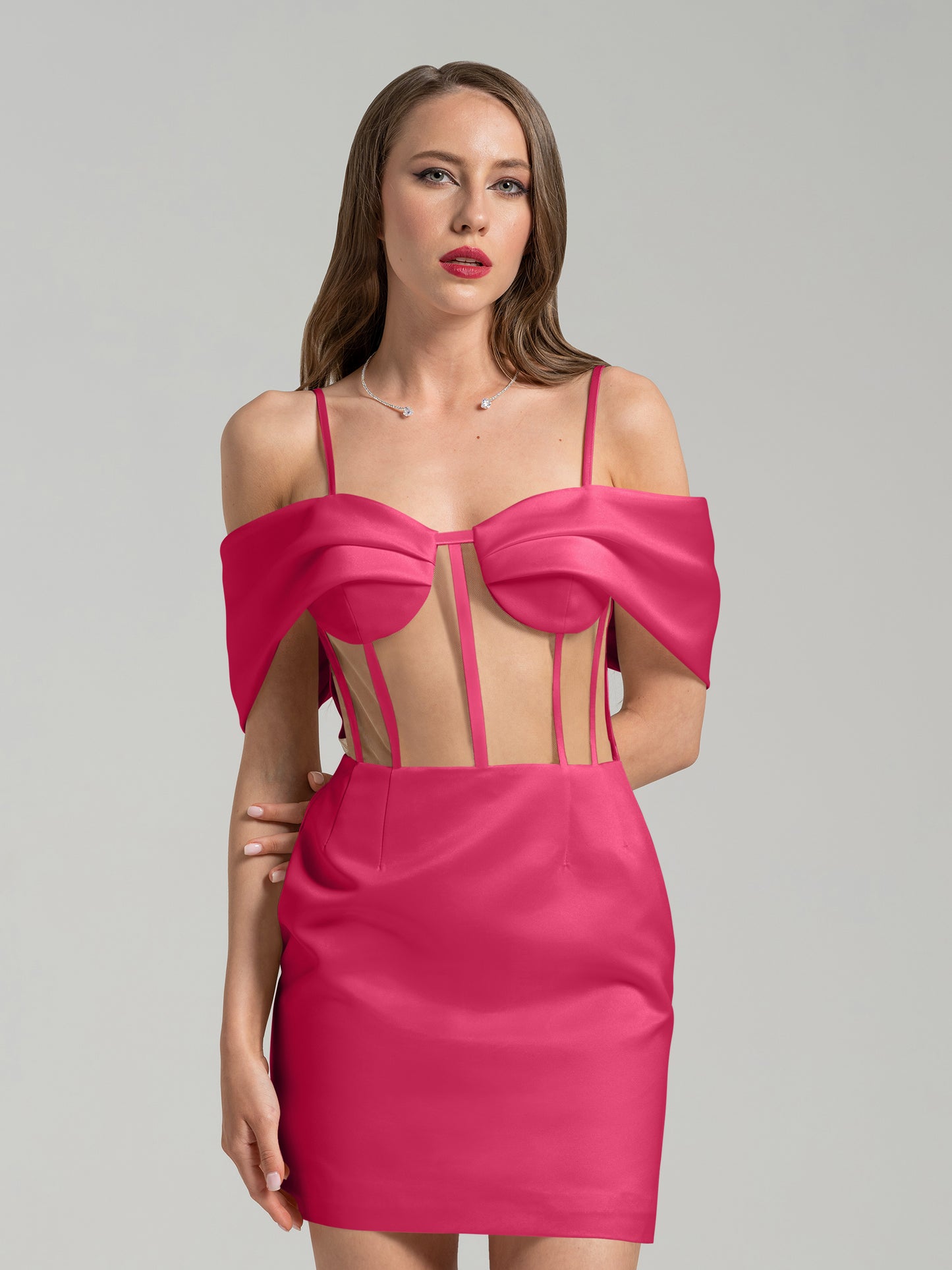 Belle of the Ball Satin Mini Dress - Hot Pink