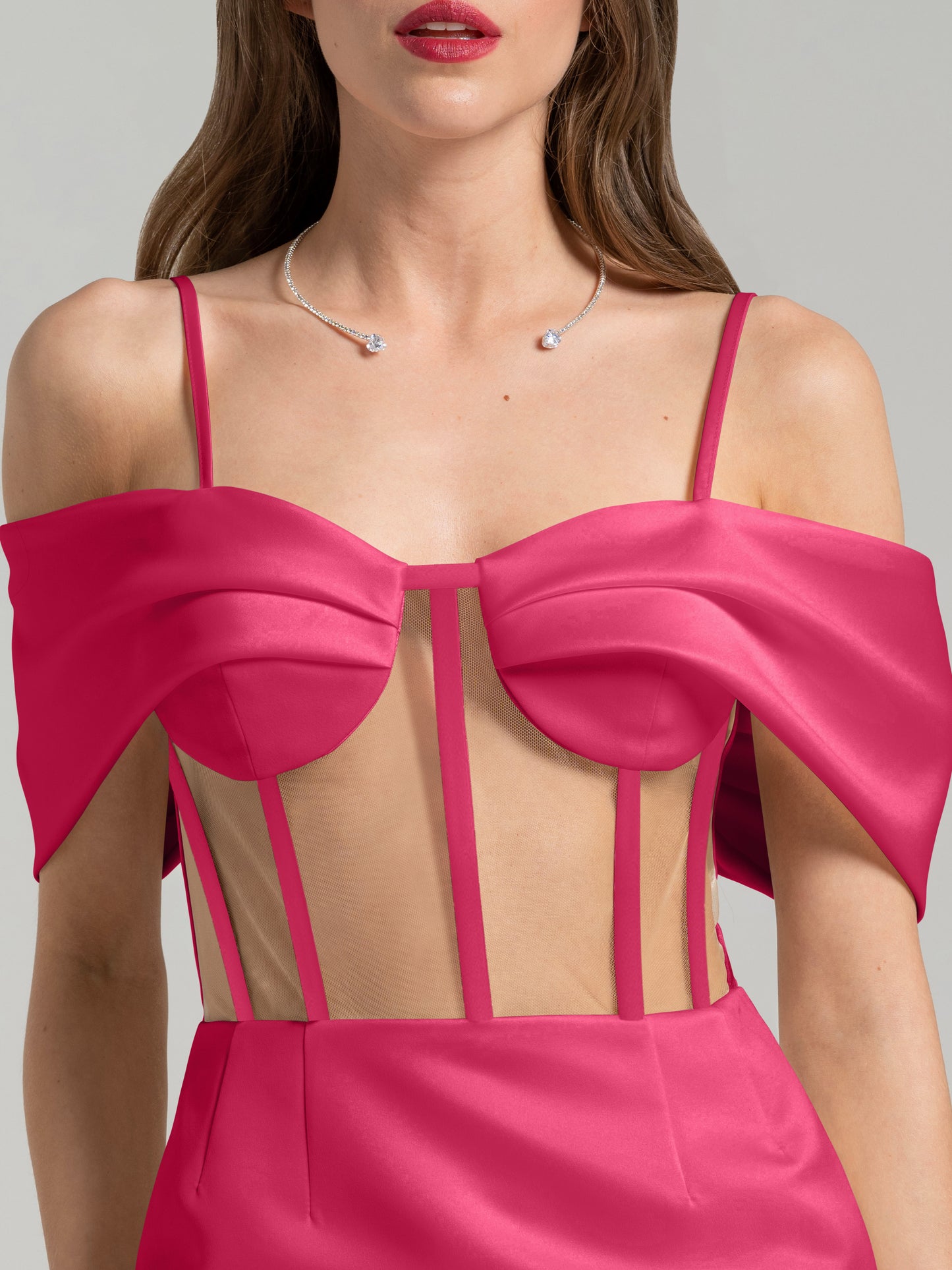 Belle of the Ball Satin Mini Dress - Hot Pink
