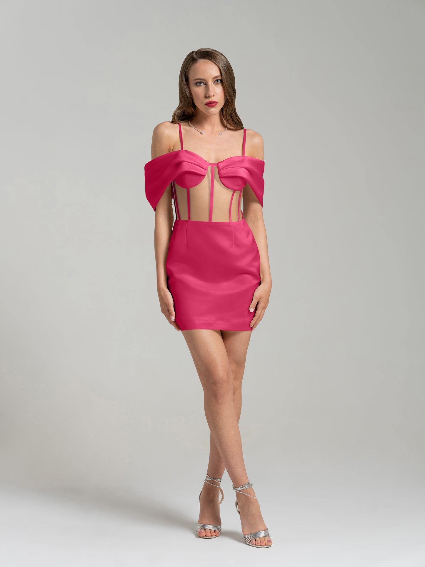 Belle of the Ball Satin Mini Dress - Hot Pink