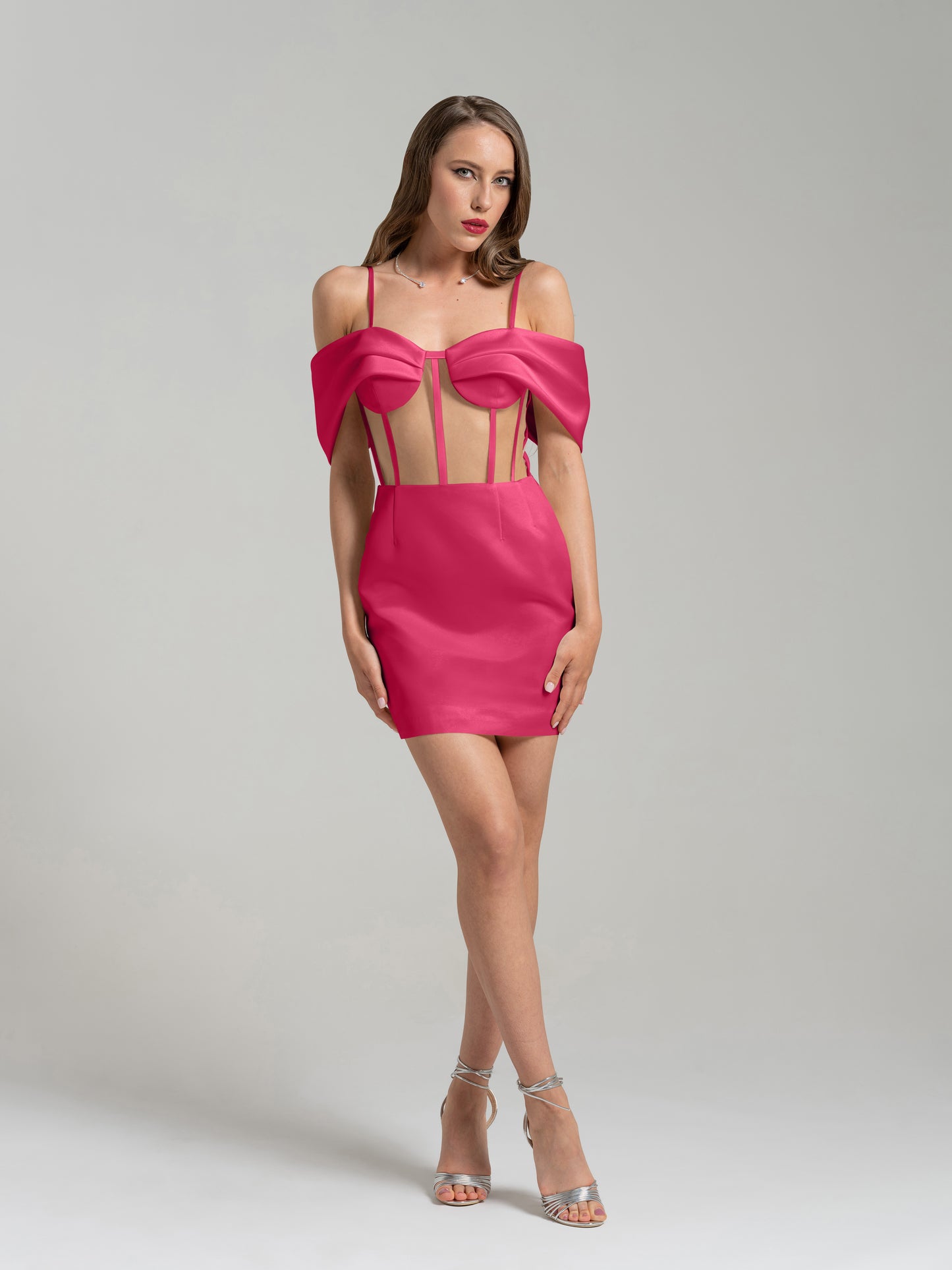 Belle of the Ball Satin Mini Dress - Hot Pink