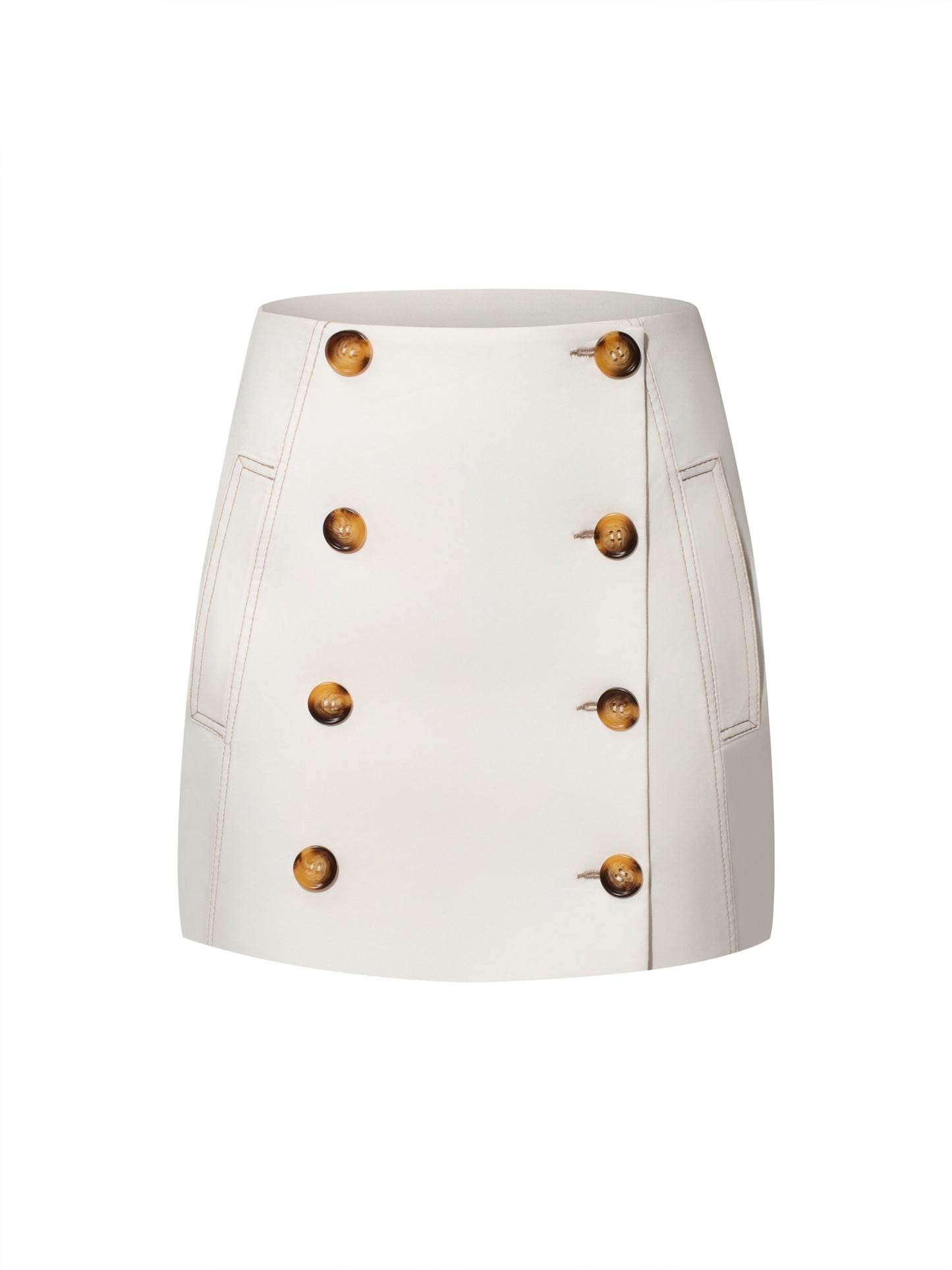 Button Front Mini Skirt - White