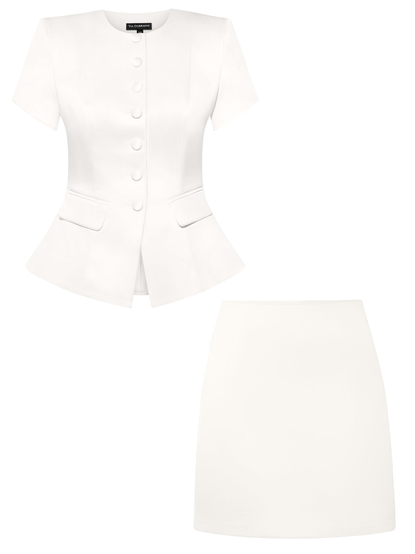 Romantic Glow Short Sleeves Blazer & Mini Skirt Set - Pearl White
