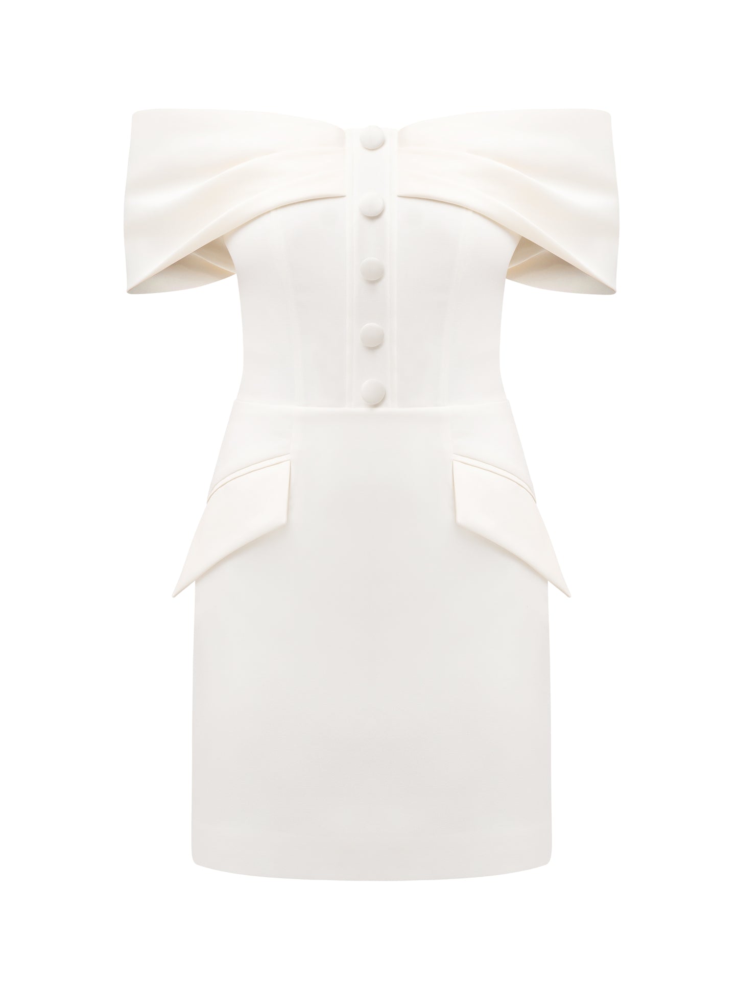 Steel Confidence Off-Shoulder Mini Dress - Pearl White by Tia Dorraine Women's Luxury Fashion Designer Clothing Brand
