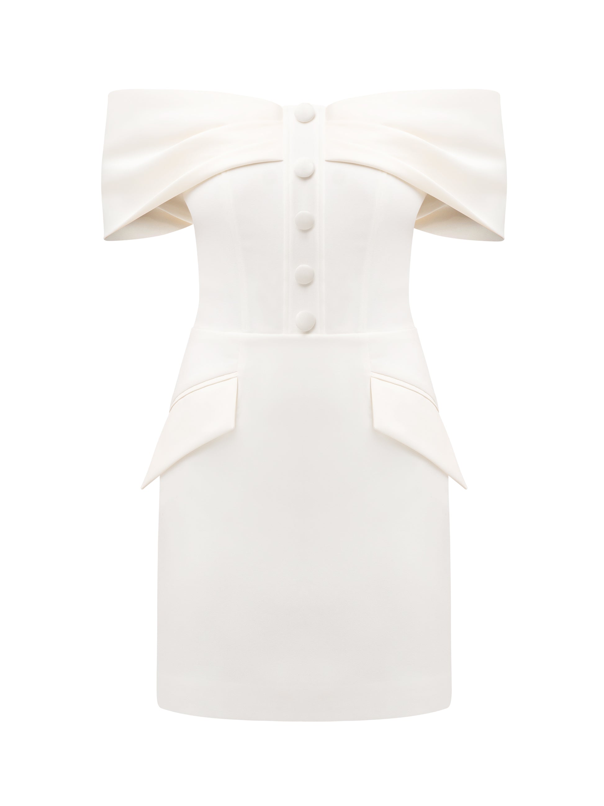 Steel Confidence Off-Shoulder Mini Dress - Pearl White by Tia Dorraine Women's Luxury Fashion Designer Clothing Brand