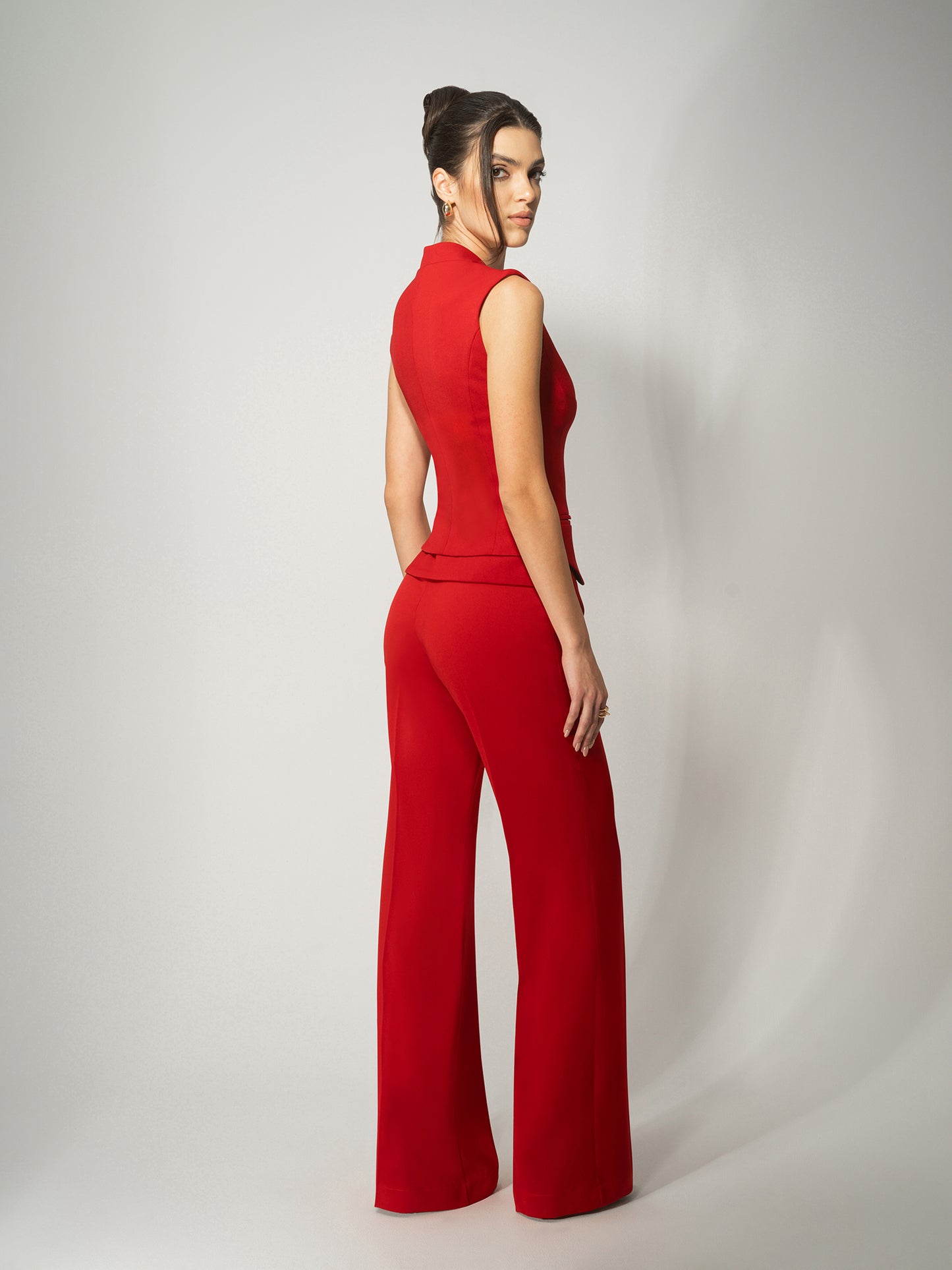 High-Waist Flared Trousers - Fierce Red