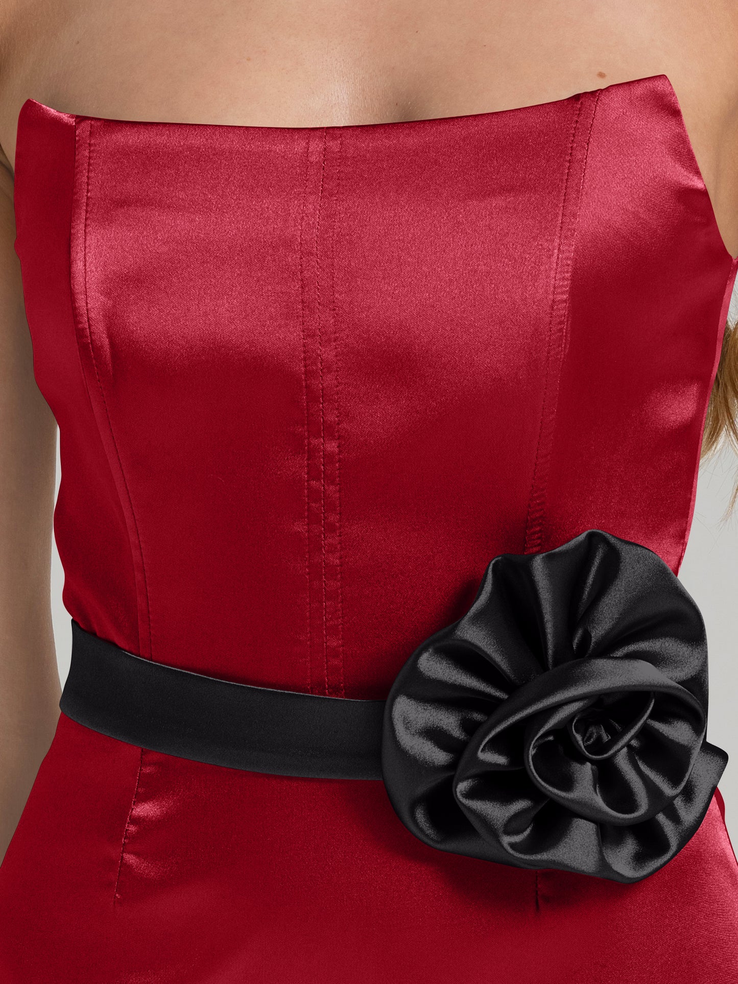 Dazzling Touch Satin Mini Dress - Red & Black