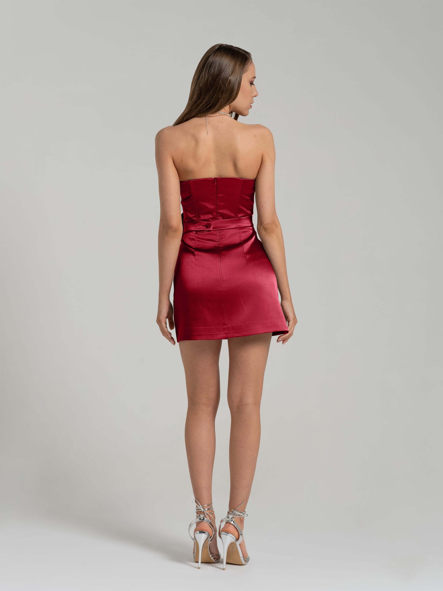 Dazzling Touch Satin Mini Dress - Red by Tia Dorraine Women's Luxury Fashion Designer Clothing Brand