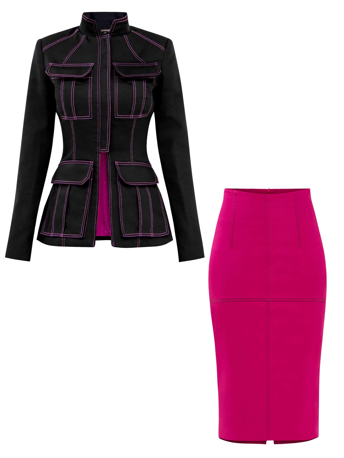 Details Matter Two-Piece Set - Black & Pink by Tia Dorraine Women's Luxury Fashion Designer Clothing Brand