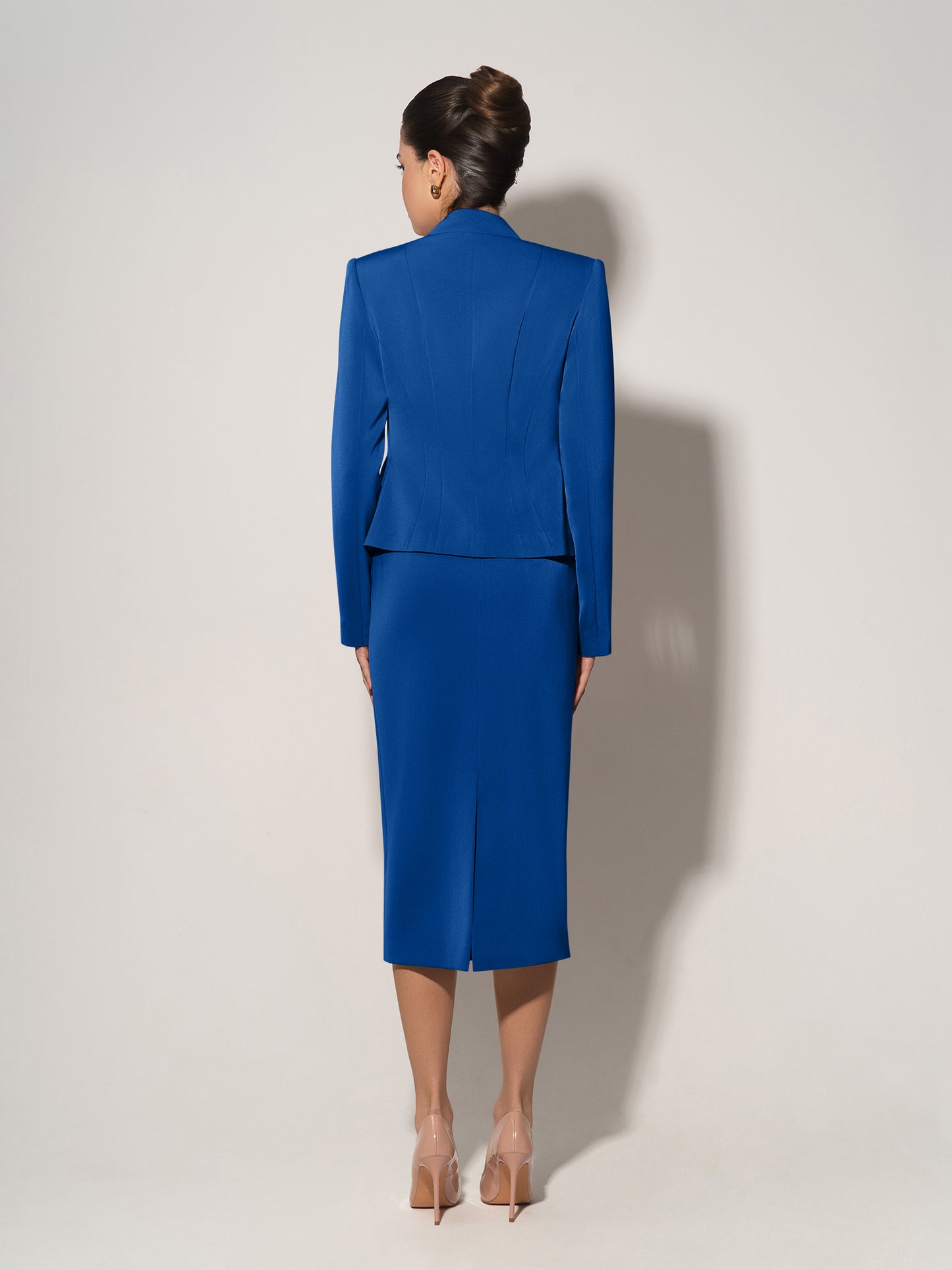 Double-Breasted Blazer With Pleated Details - Azure Blue