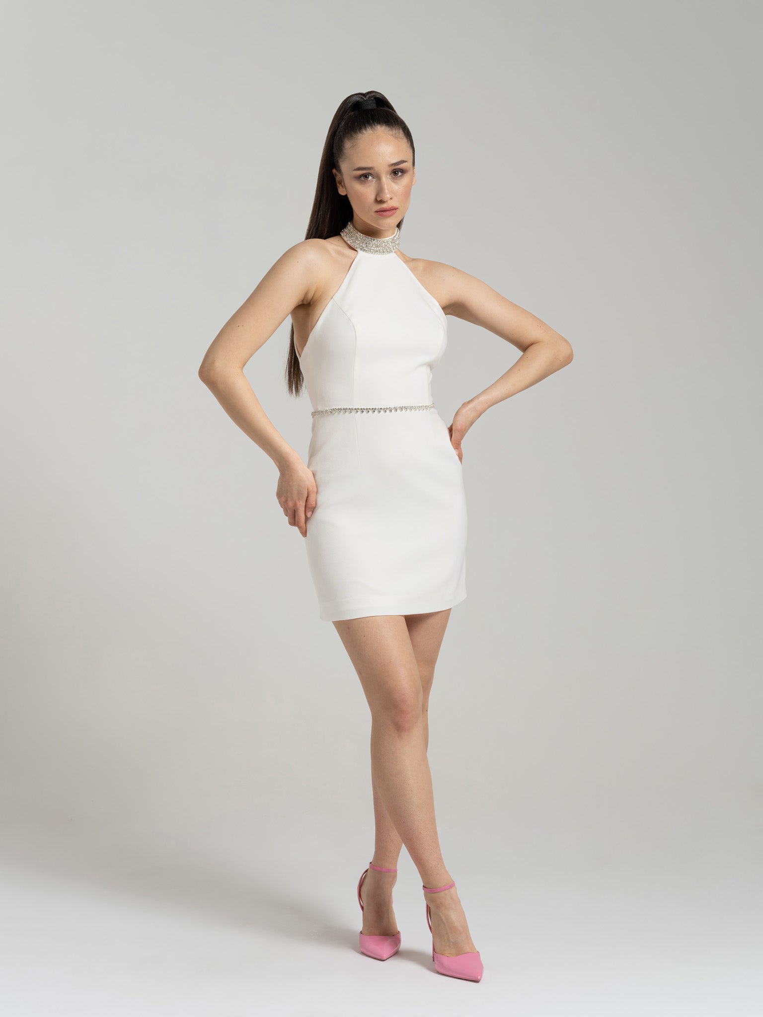 Fall in Love Crystal-Embellished Mini Dress Pearl White / M Fall in Love Crystal-Embellished Mini Dress Pearl White / M