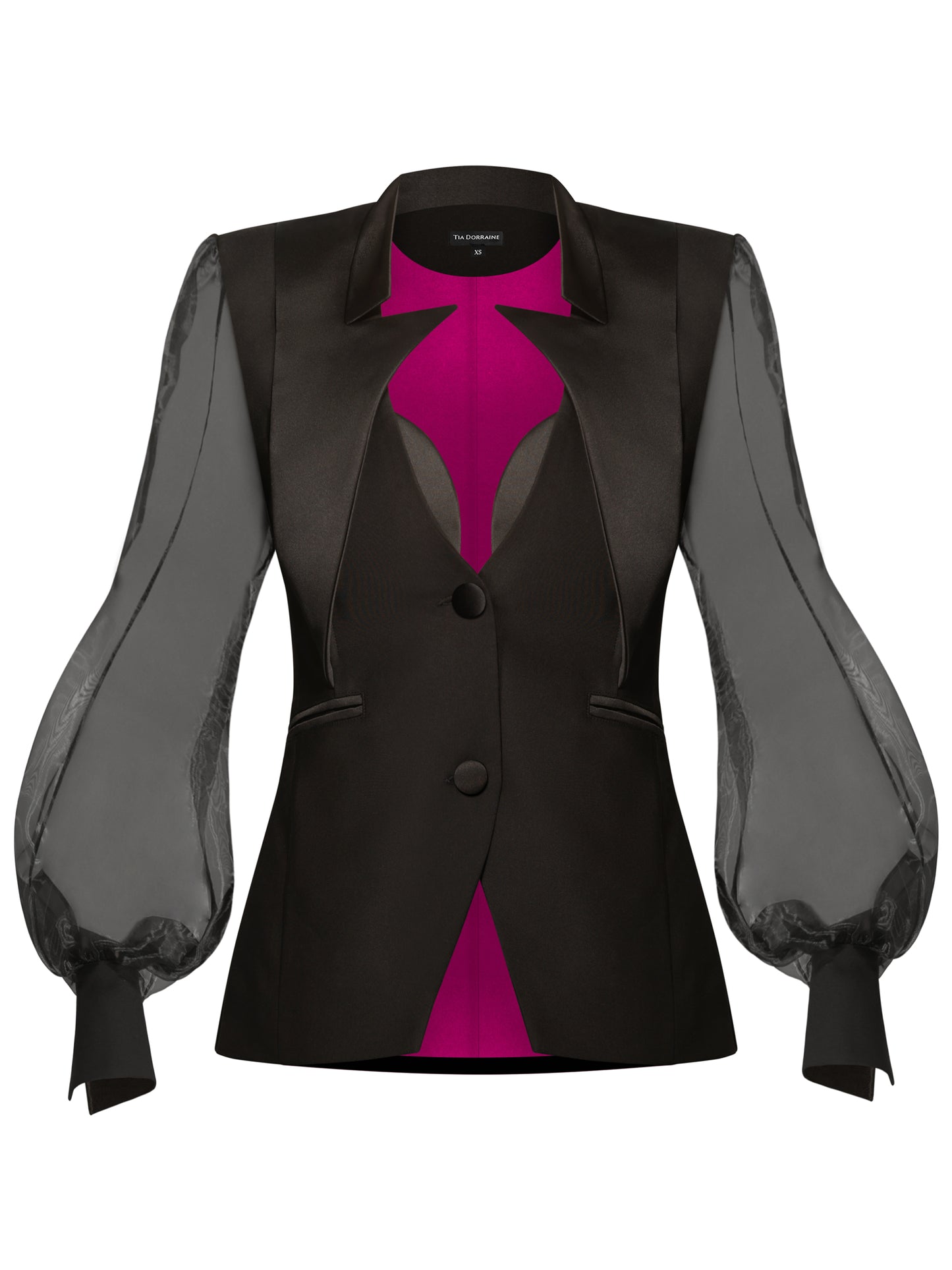 Femme Fatale Tailored Blazer With Organza Sleeves by Tia Dorraine Women's Luxury Fashion Designer Clothing Brand