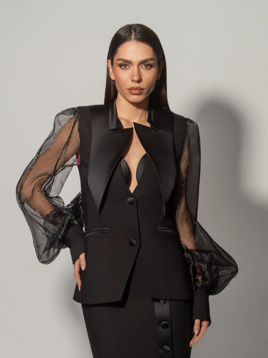 Femme Fatale Tailored Blazer With Organza Sleeves