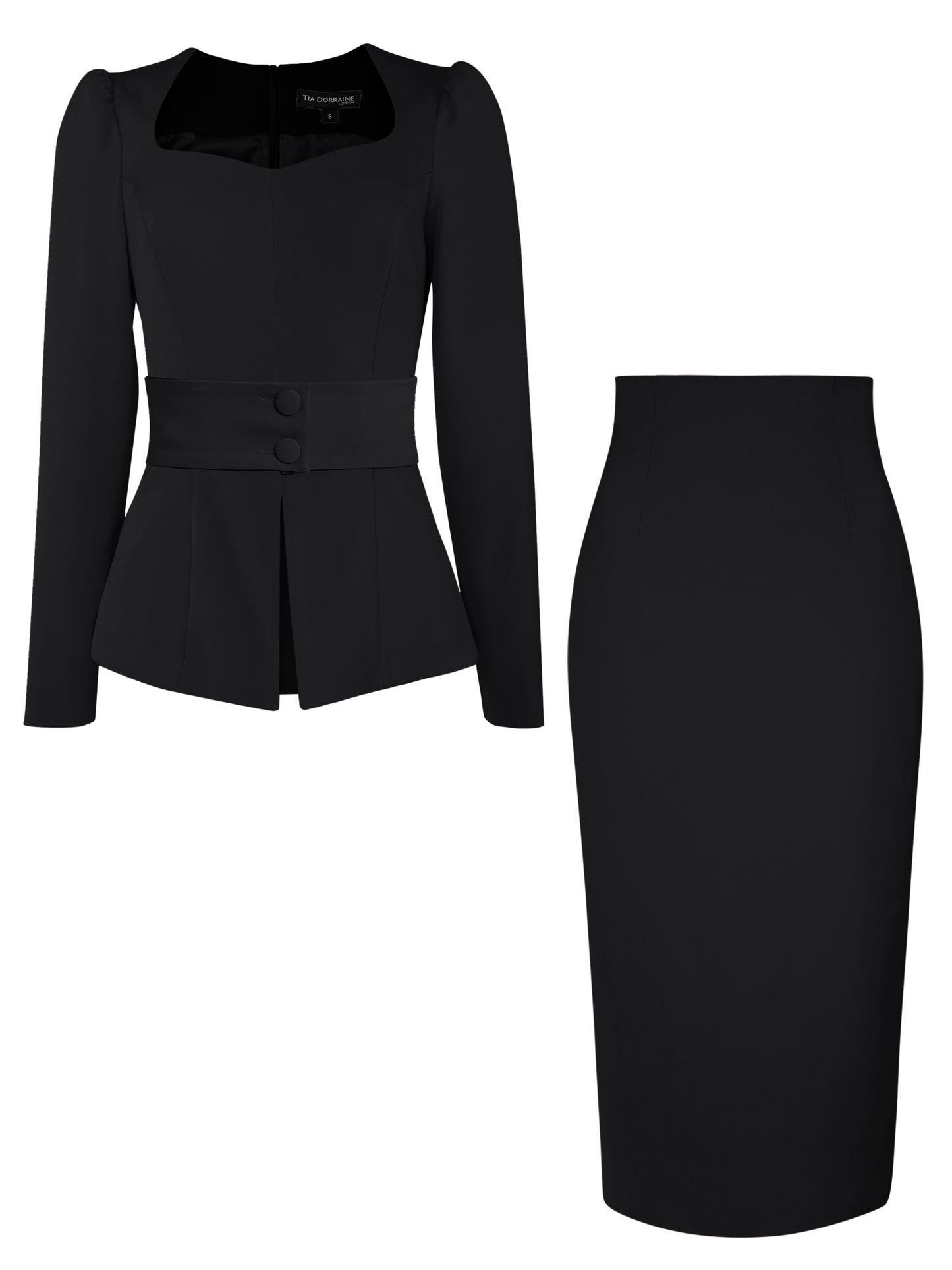 Fitted Blouse & Pencil Skirt Set - Black