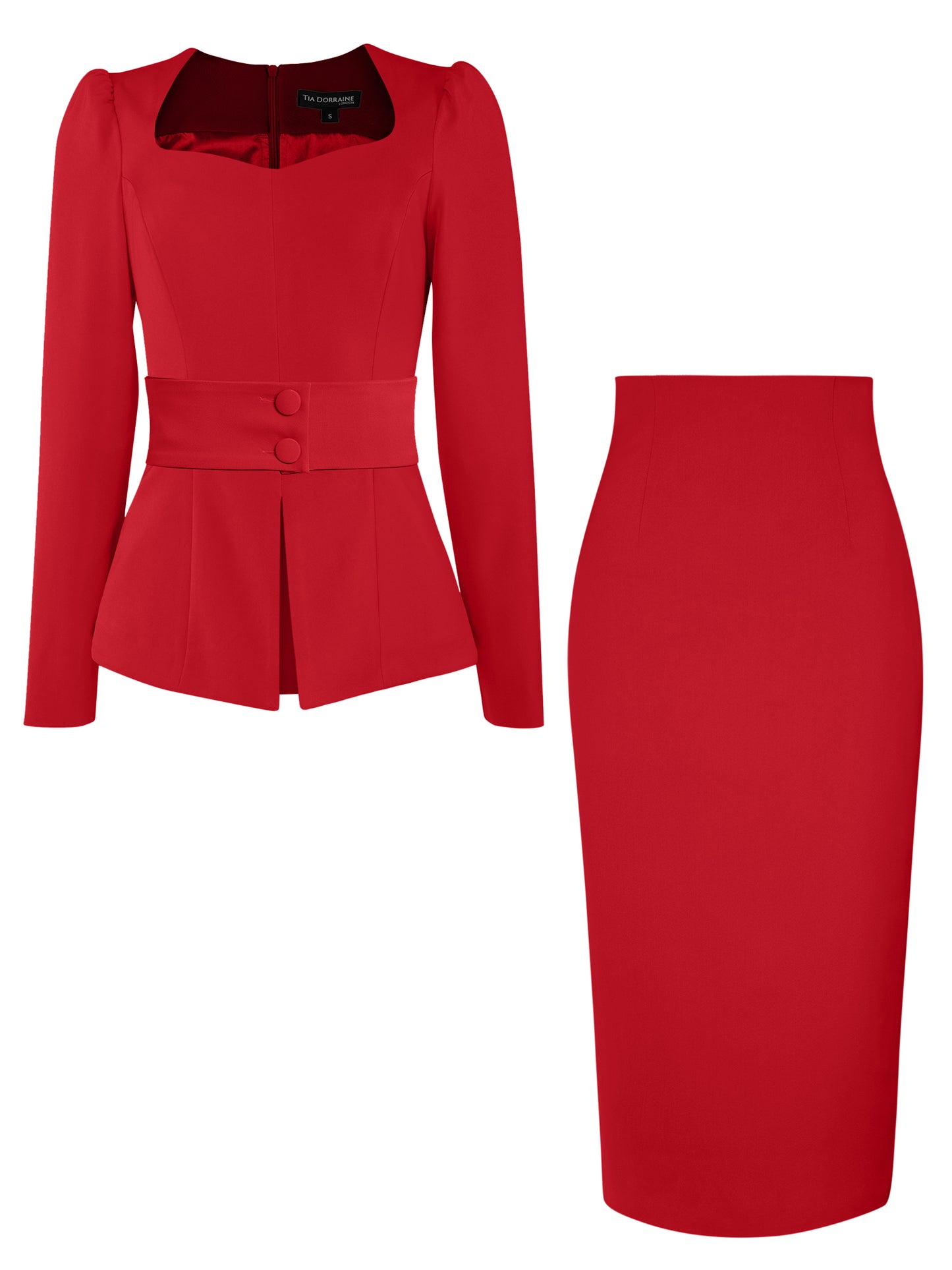 Fitted Blouse & Pencil Skirt Set - Fierce Red
