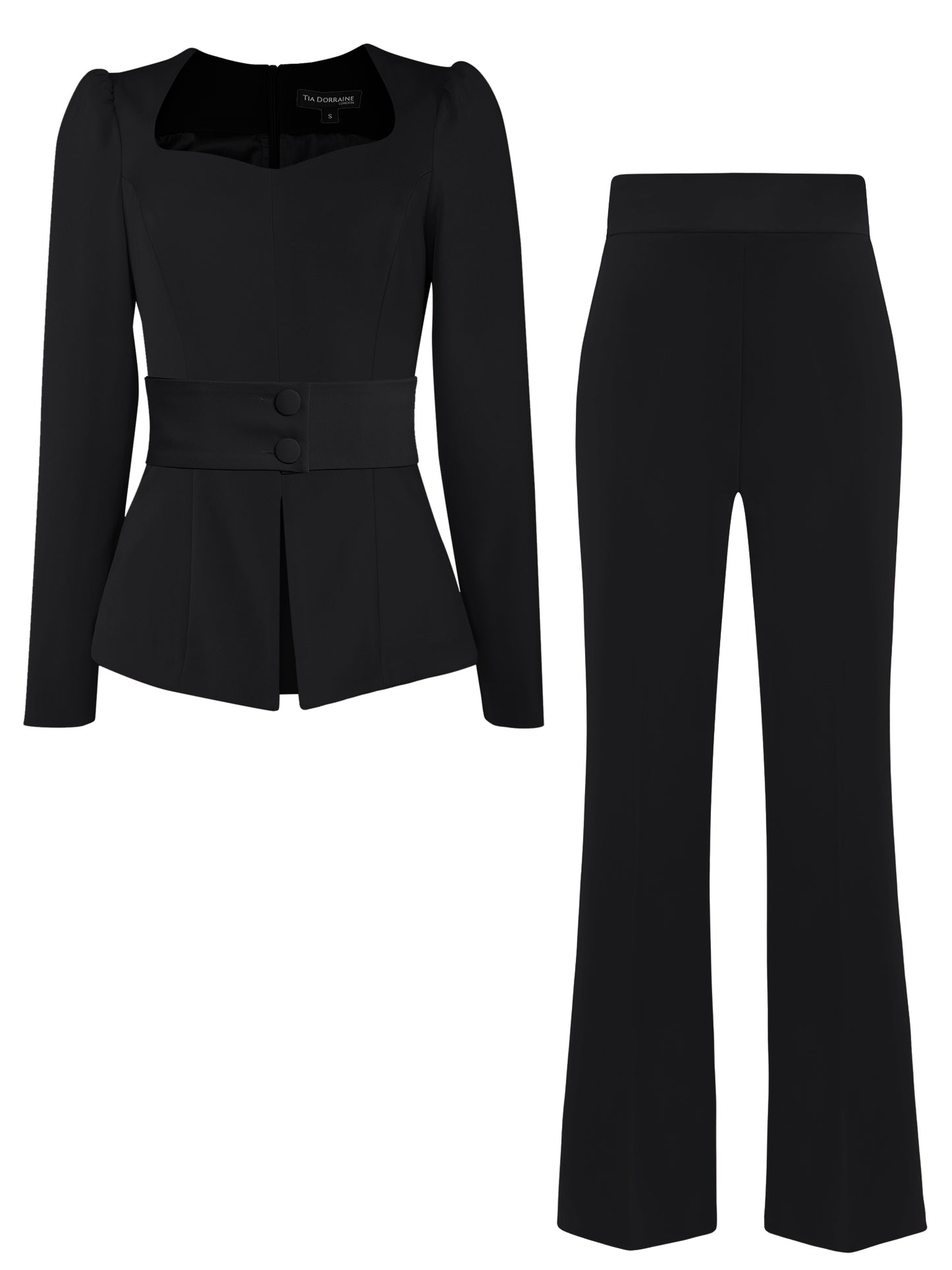 Fitted Blouse & Trousers Set - Black