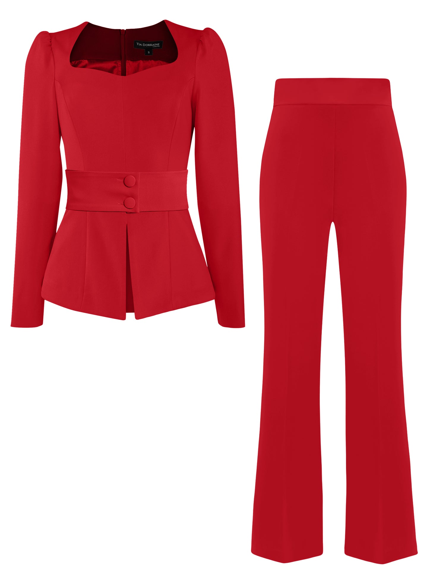 Fitted Blouse & Trousers Set - Fierce Red