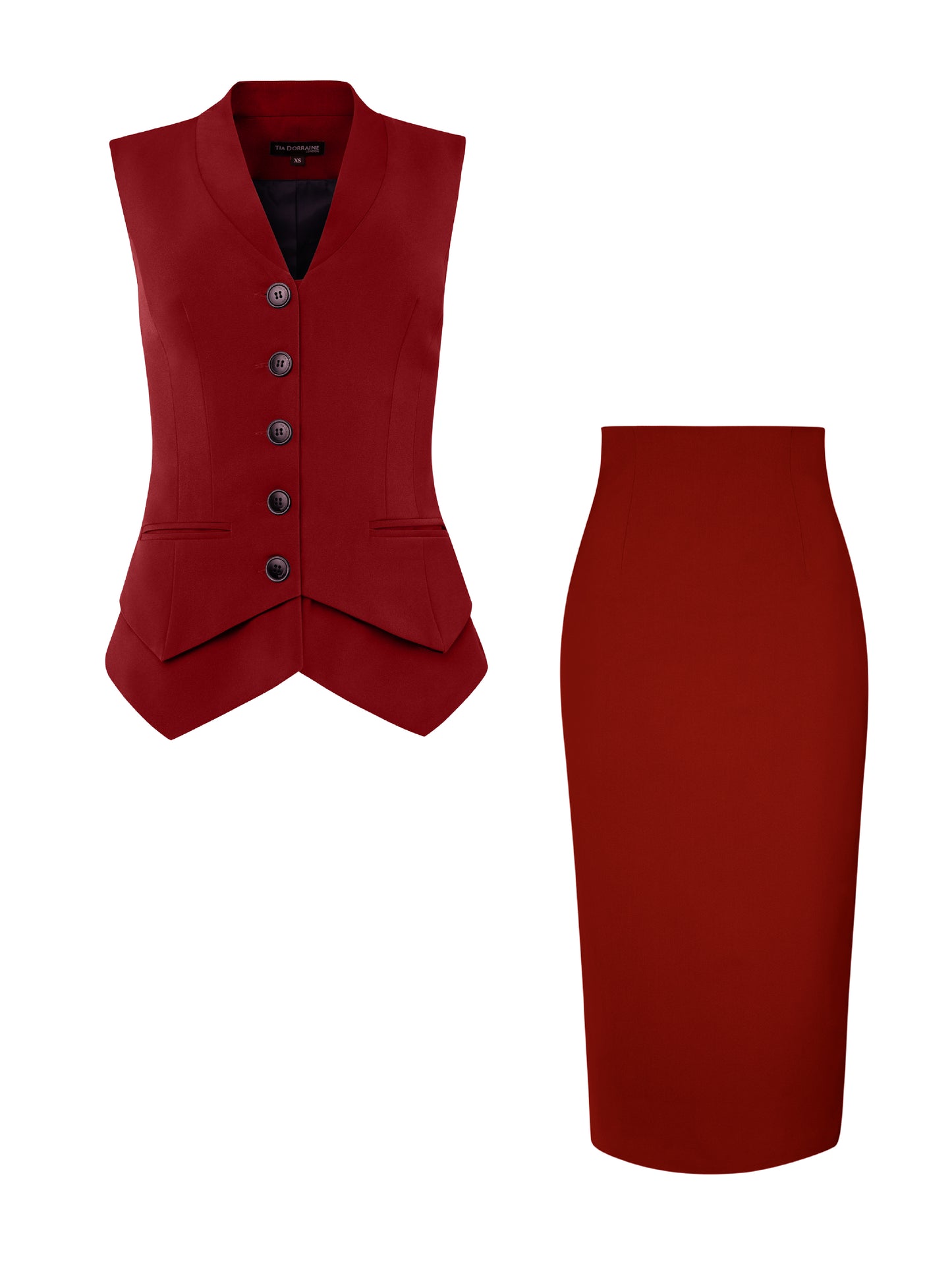 Fitted Waistcoat & Skirt Set - Burgundy by Tia Dorraine Women's Luxury Fashion Designer Clothing Brand