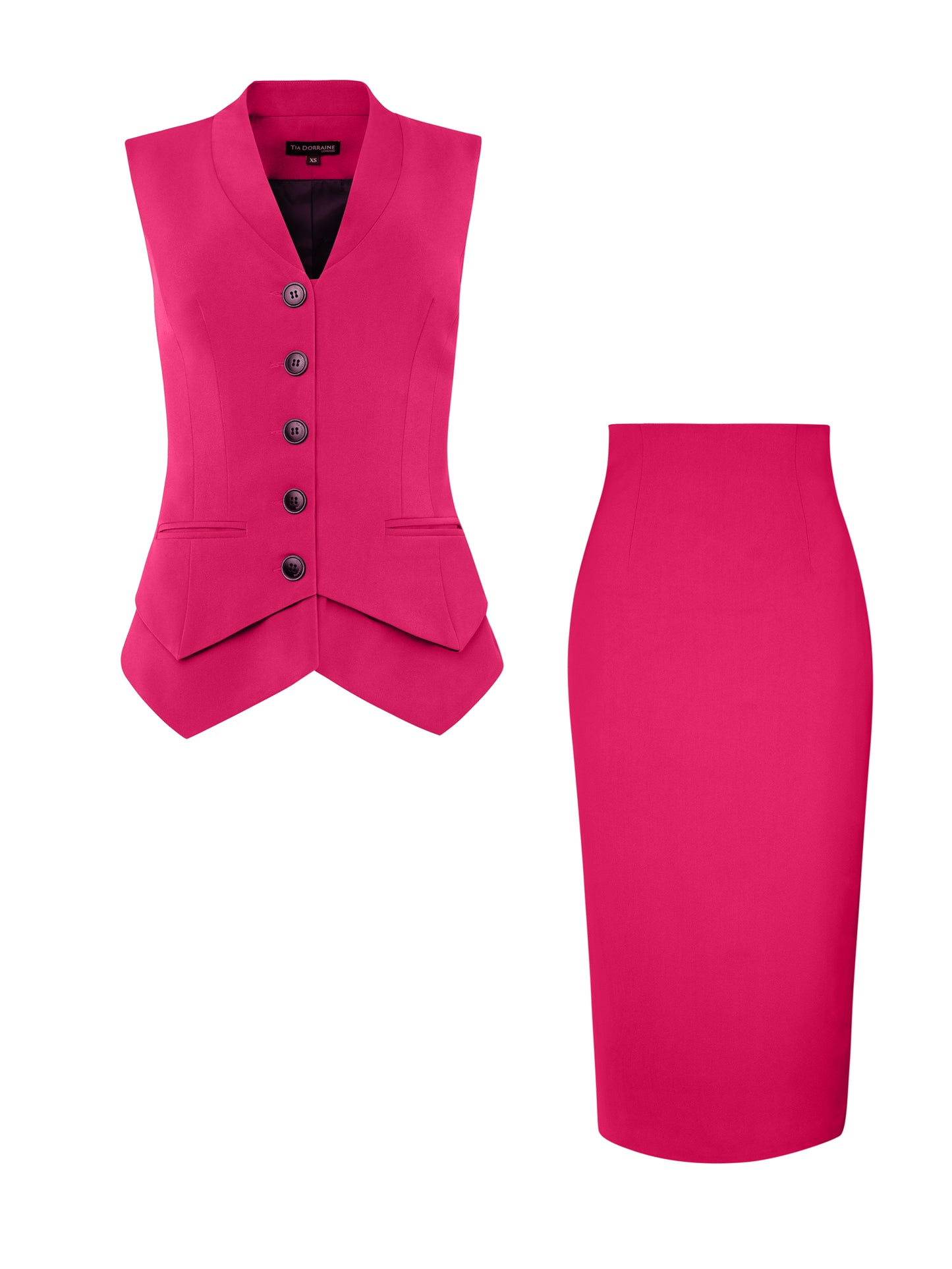 Fitted Waistcoat & Skirt Set - Hot Pink by Tia Dorraine Women's Luxury Fashion Designer Clothing Brand