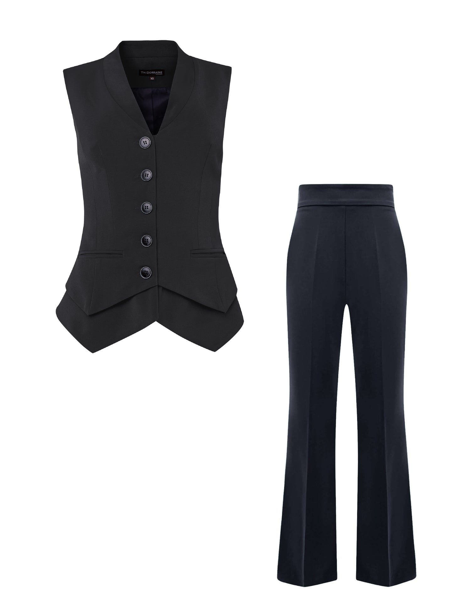 Fitted Waistcoat & Trousers Set - Black by Tia Dorraine Women's Luxury Fashion Designer Clothing Brand