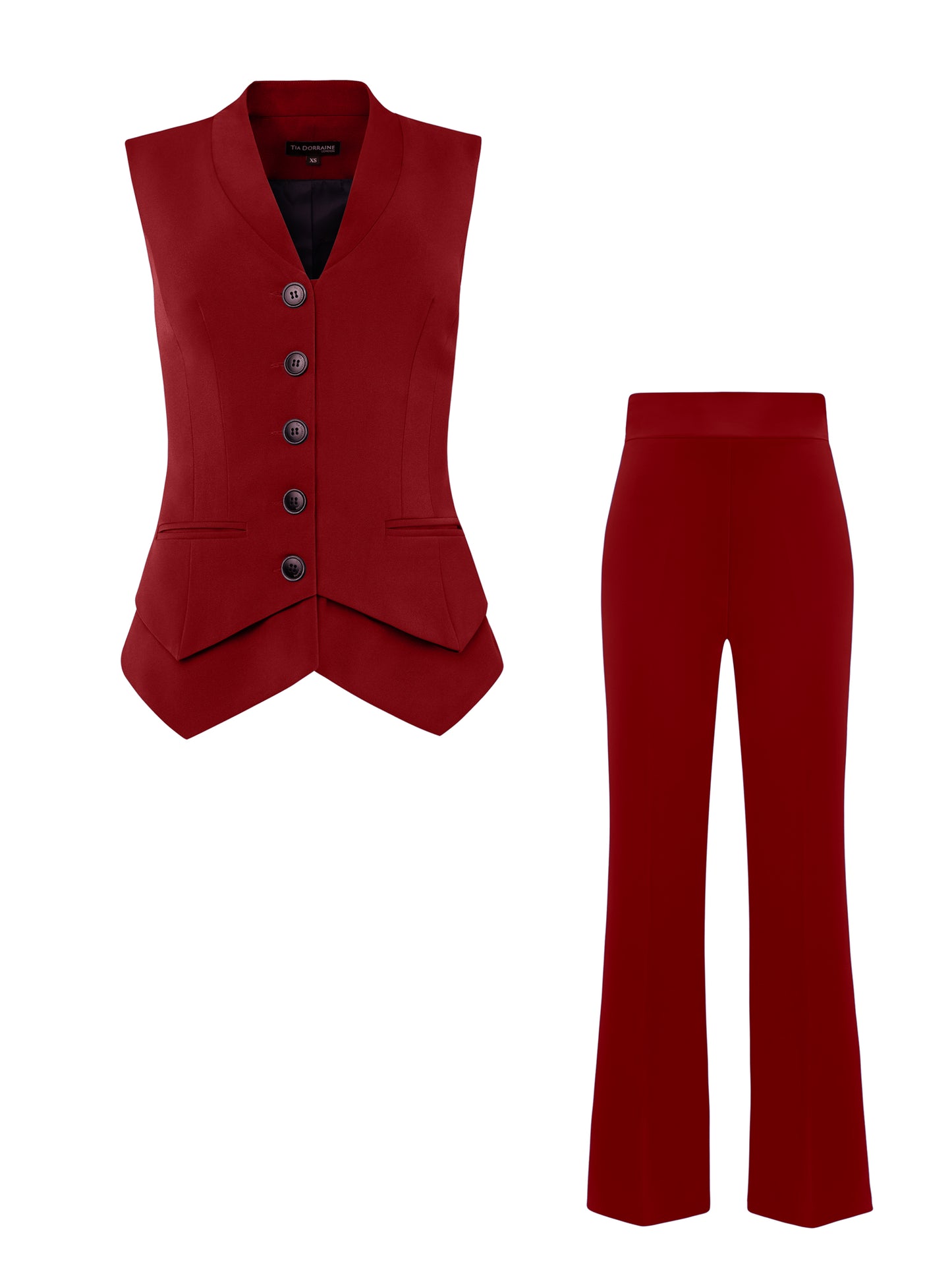 Fitted Waistcoat & Trousers Set - Burgundy by Tia Dorraine Women's Luxury Fashion Designer Clothing Brand
