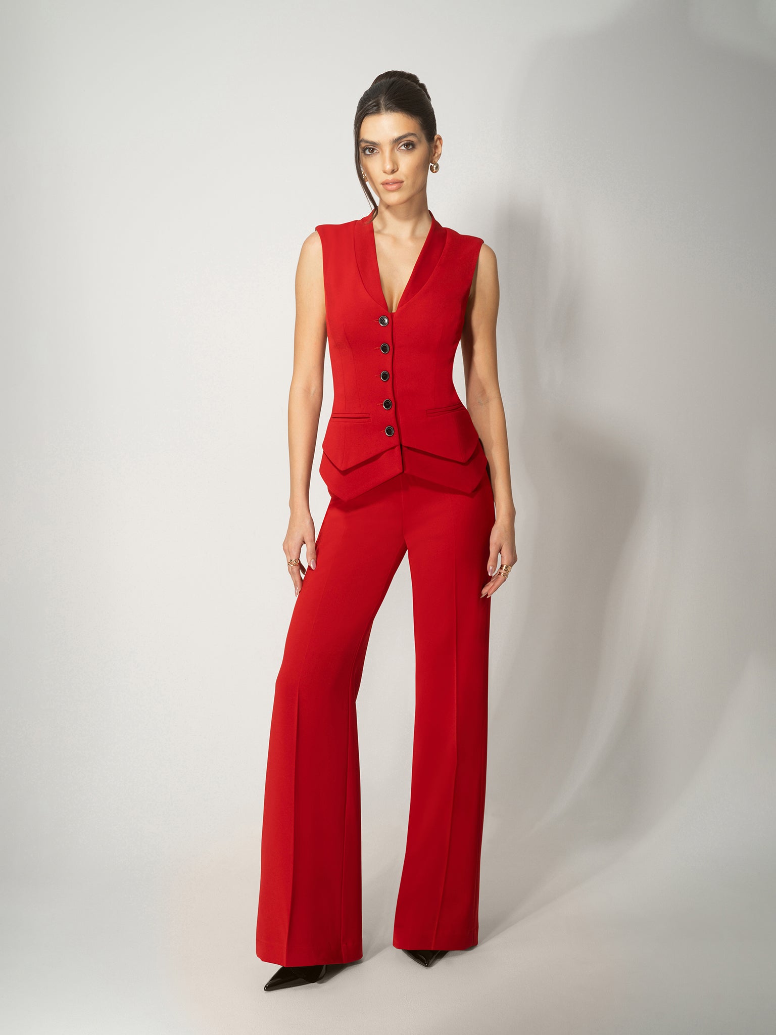 Fitted Waistcoat & Trousers Set - Fierce Red by Tia Dorraine Women's Luxury Fashion Designer Clothing Brand