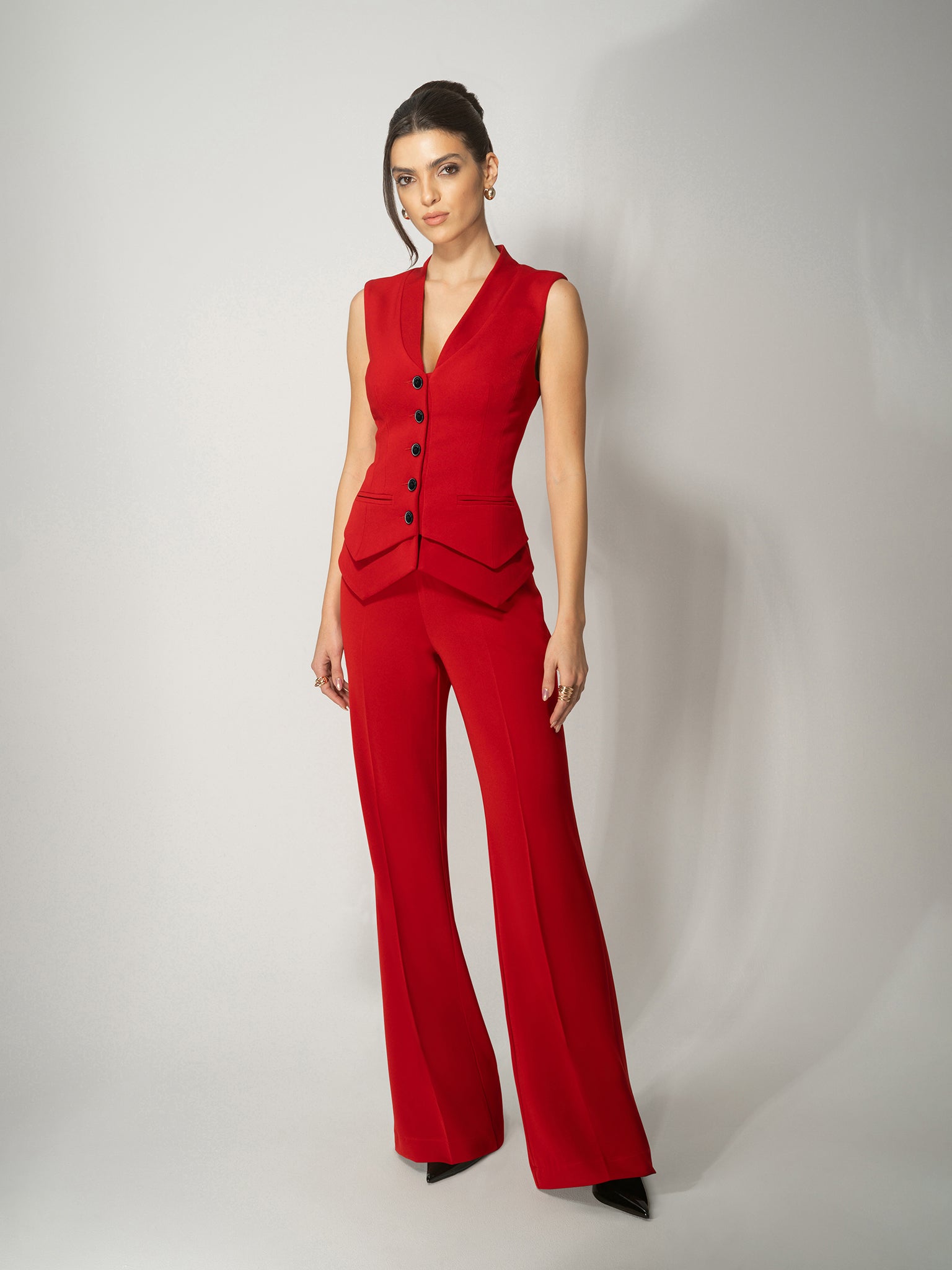 Fitted Waistcoat & Trousers Set - Fierce Red by Tia Dorraine Women's Luxury Fashion Designer Clothing Brand