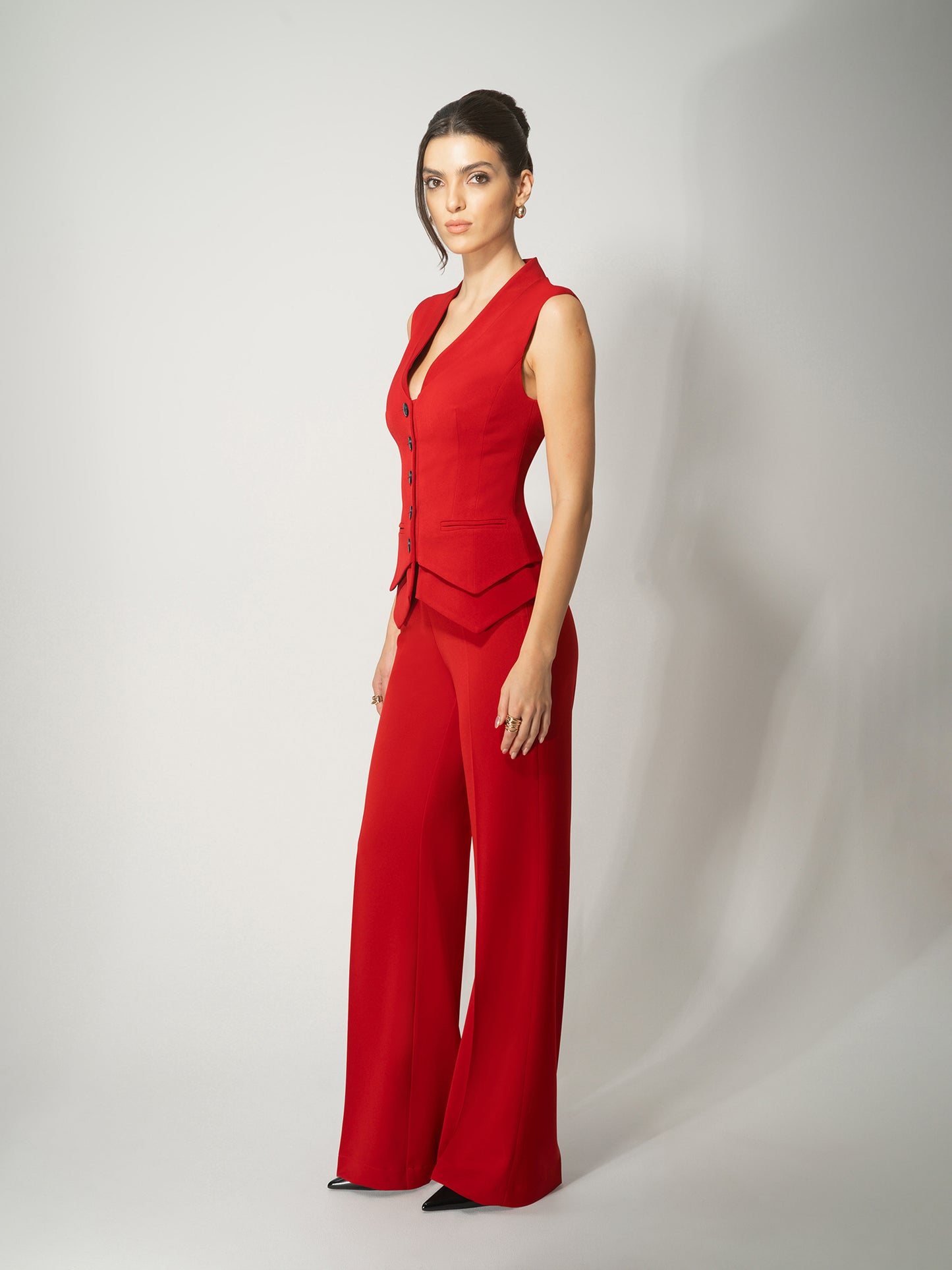 Fitted Waistcoat & Trousers Set - Fierce Red by Tia Dorraine Women's Luxury Fashion Designer Clothing Brand