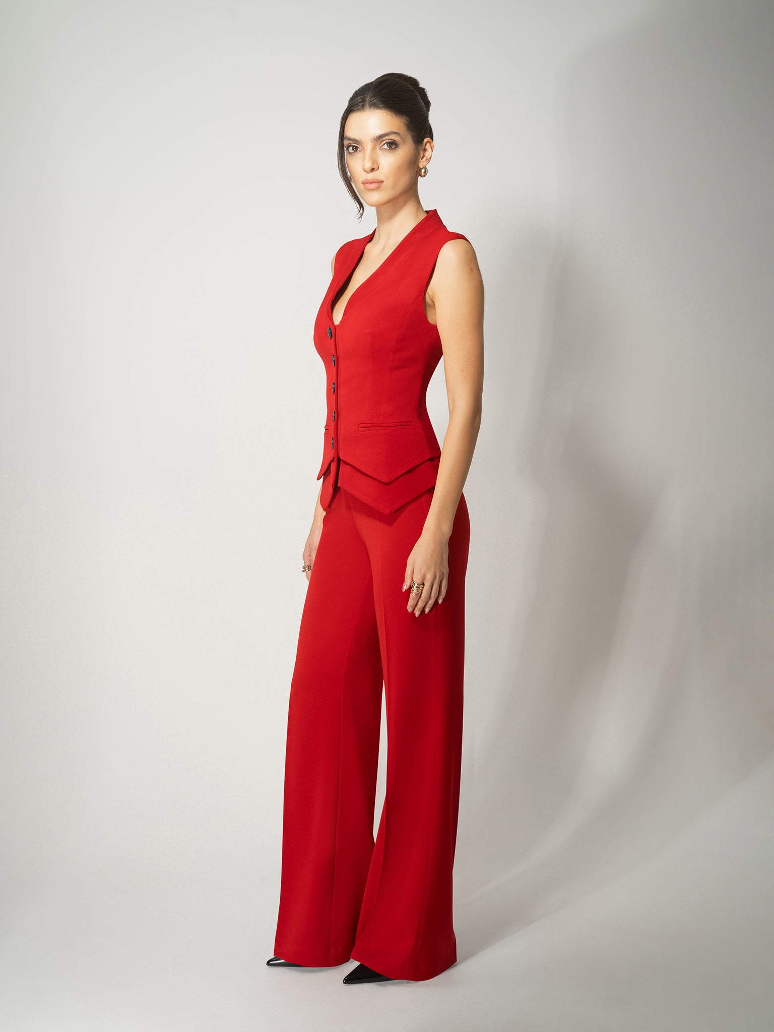 Fitted Waistcoat & Trousers Set - Fierce Red by Tia Dorraine Women's Luxury Fashion Designer Clothing Brand