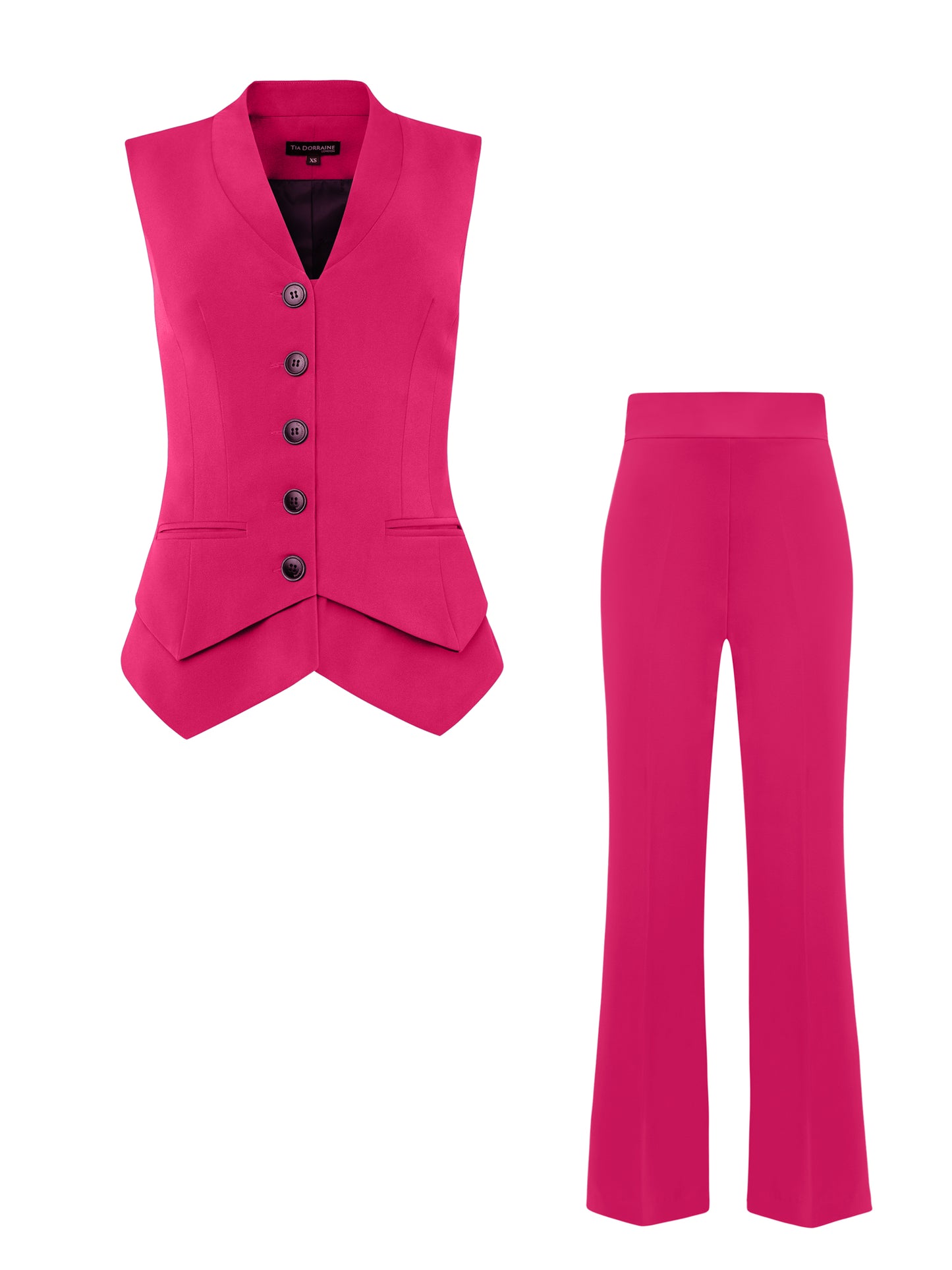 Fitted Waistcoat & Trousers Set - Hot Pink by Tia Dorraine Women's Luxury Fashion Designer Clothing Brand
