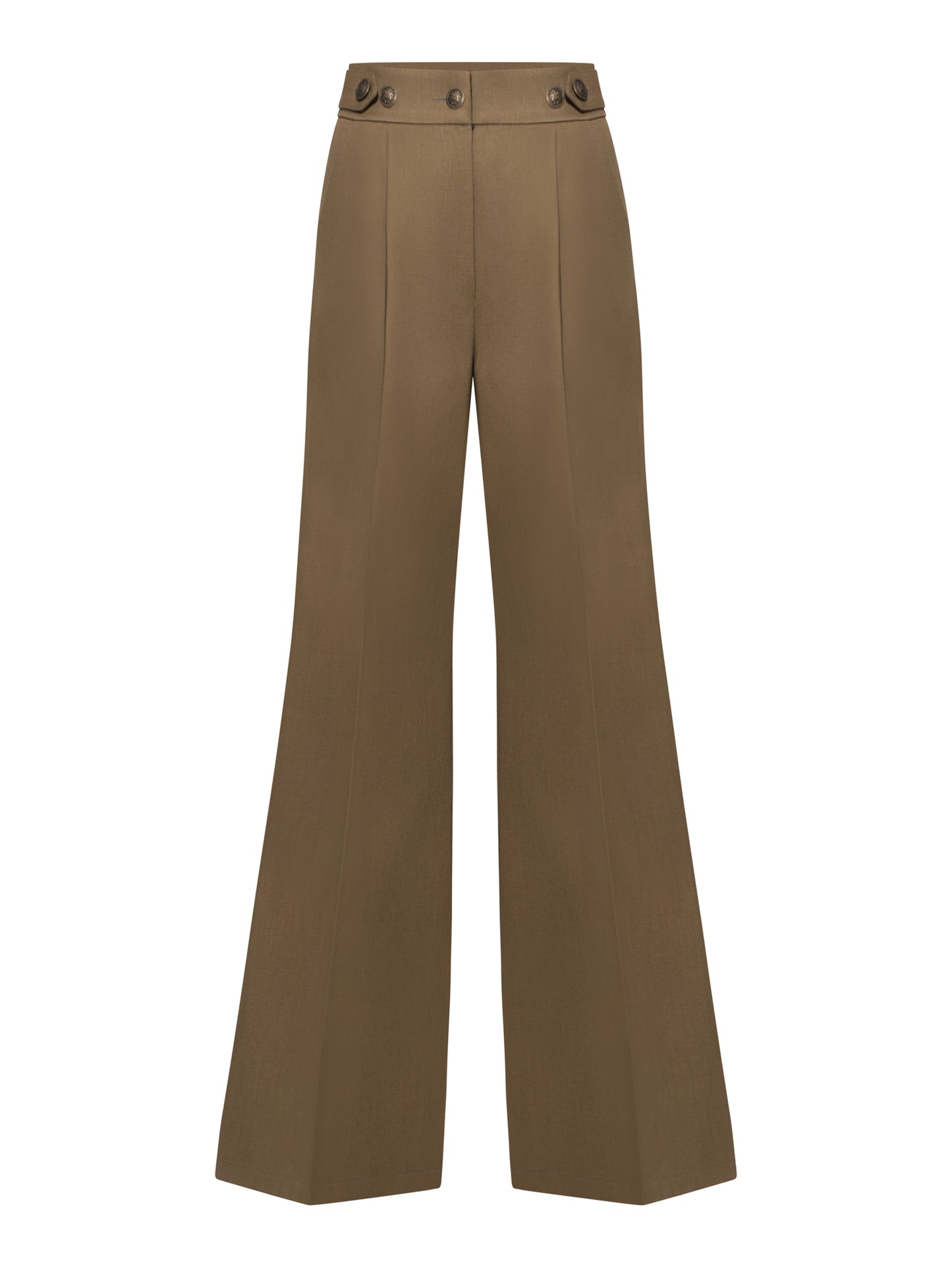Flared Trousers With Adjustable Waist In Linen - Green