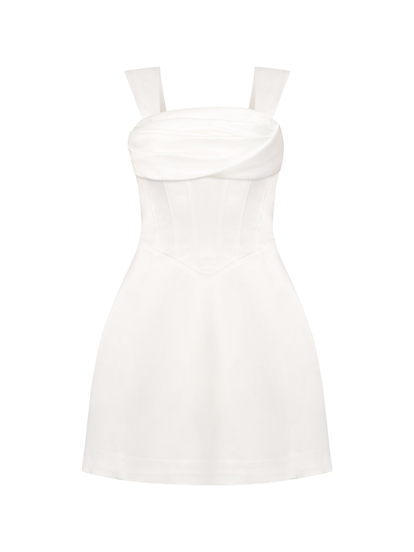 Gathered Bust Satin Mini Dress - Pearl White