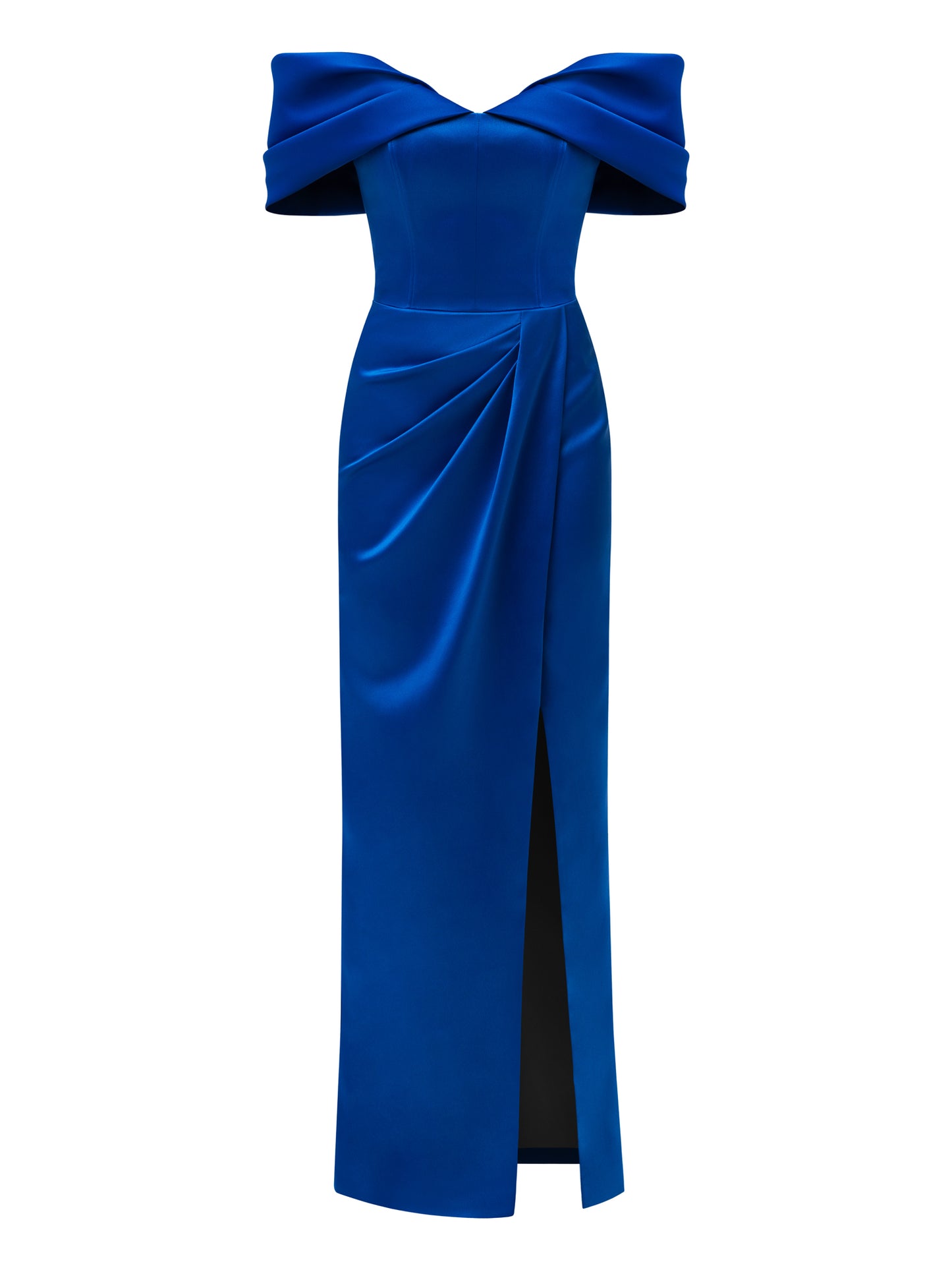 Heavenly Kissed Draped Satin Maxi Dress - Azure Blue by Tia Dorraine Women's Luxury Fashion Designer Clothing Brand