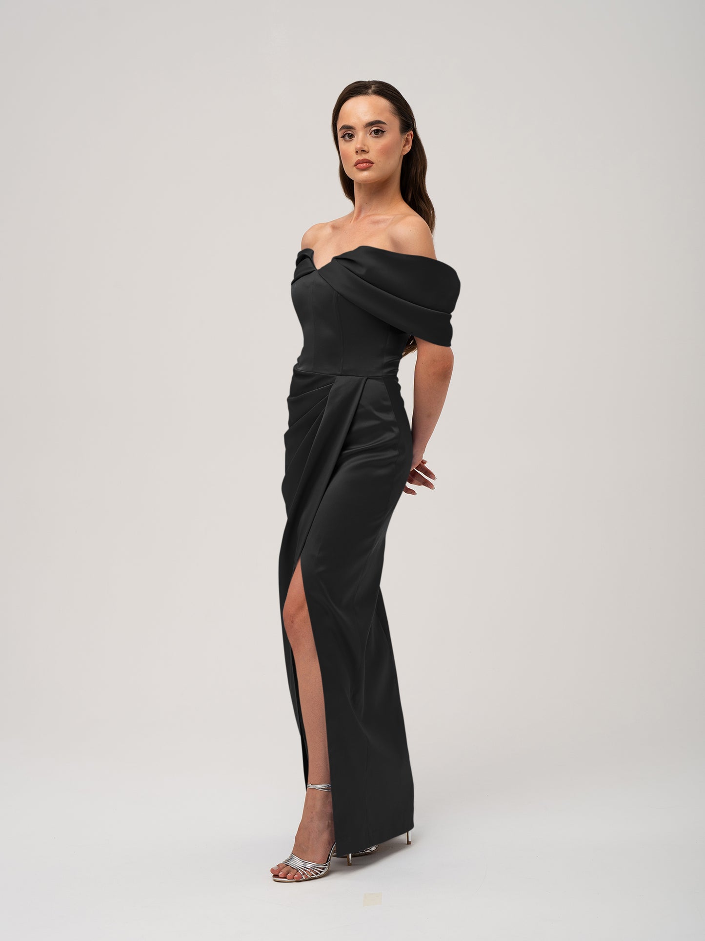 Heavenly Kissed Draped Satin Maxi Dress - Black by Tia Dorraine Women's Luxury Fashion Designer Clothing Brand