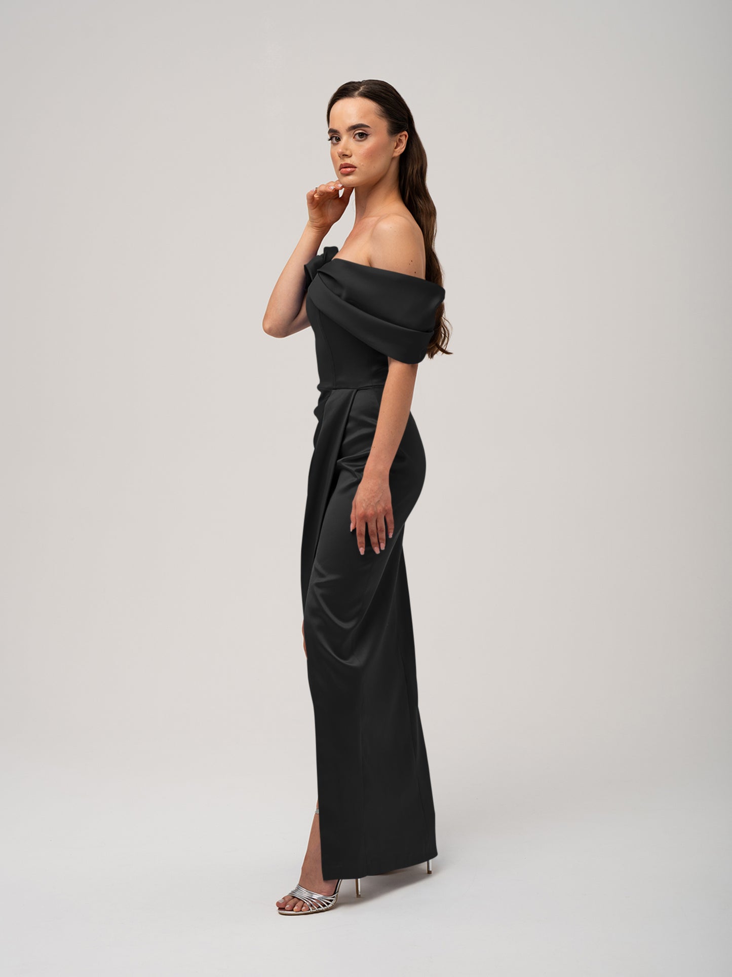 Heavenly Kissed Draped Satin Maxi Dress - Black by Tia Dorraine Women's Luxury Fashion Designer Clothing Brand