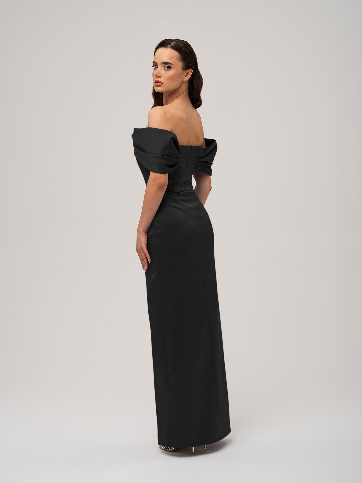 Heavenly Kissed Draped Satin Maxi Dress - Black by Tia Dorraine Women's Luxury Fashion Designer Clothing Brand