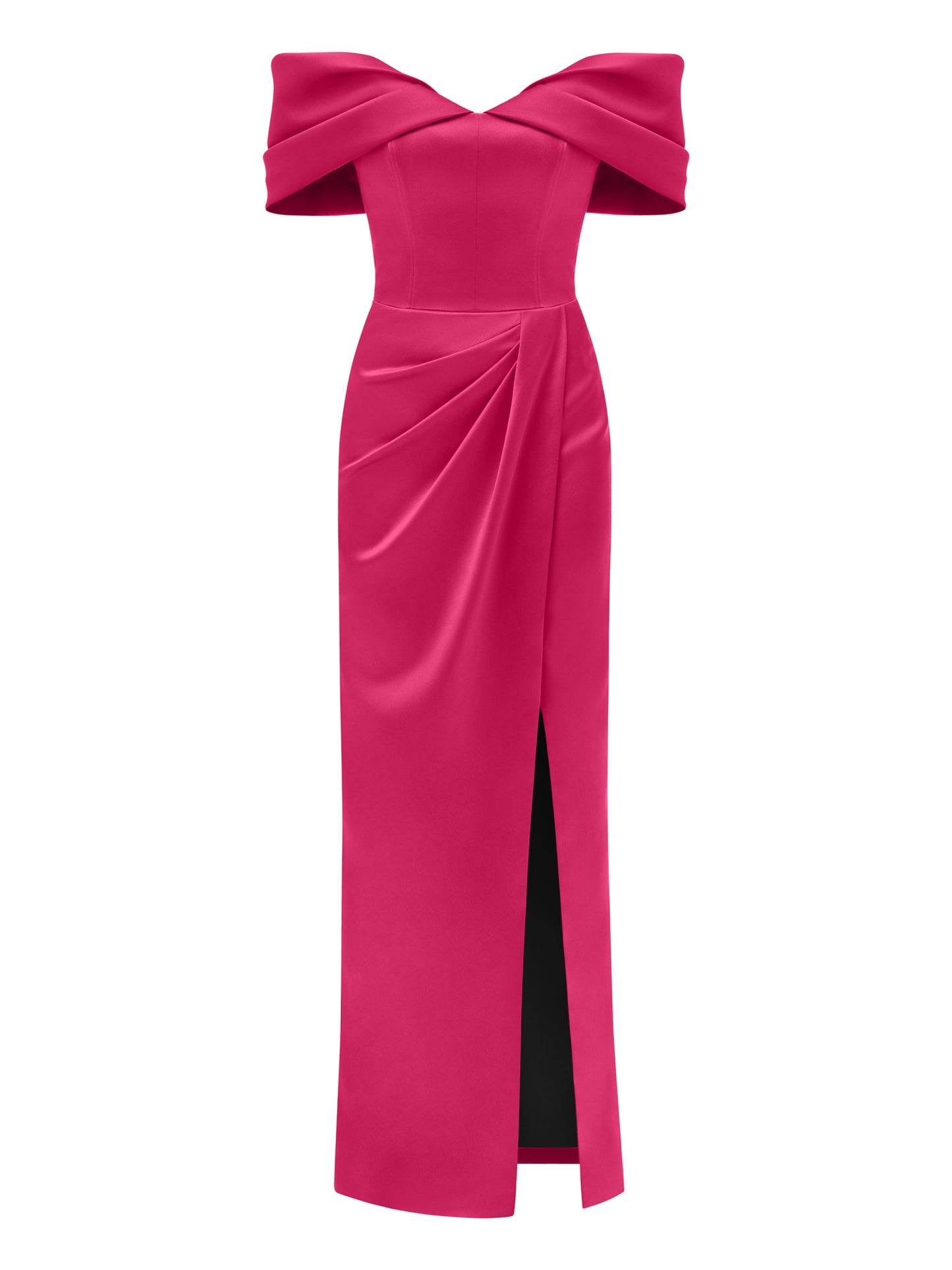Heavenly Kissed Draped Satin Maxi Dress - Hot Pink by Tia Dorraine Women's Luxury Fashion Designer Clothing Brand
